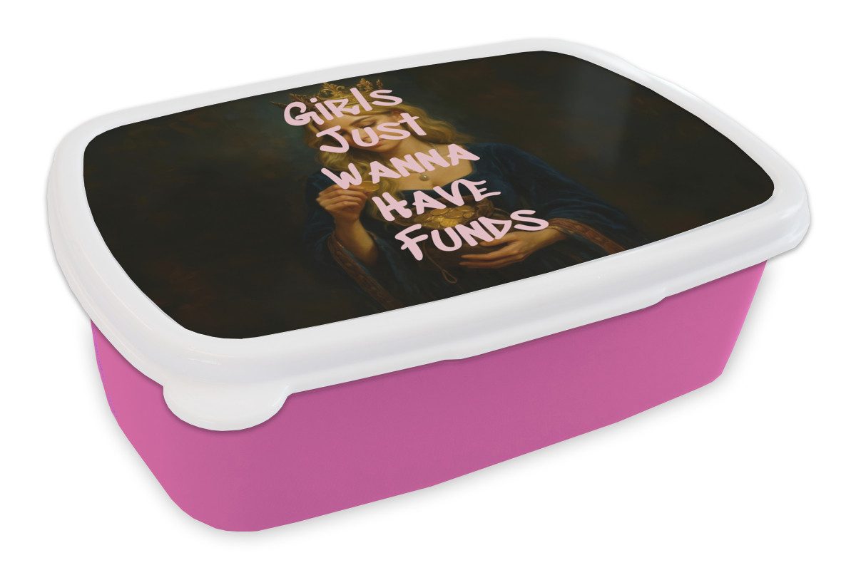 MuchoWow Lunchbox Krone - Frau - Kleid - Auffallend, Kunststoff, (2-tlg), Brotdosen, Lunch Box, Brotbox für Kinder und Erwachsene