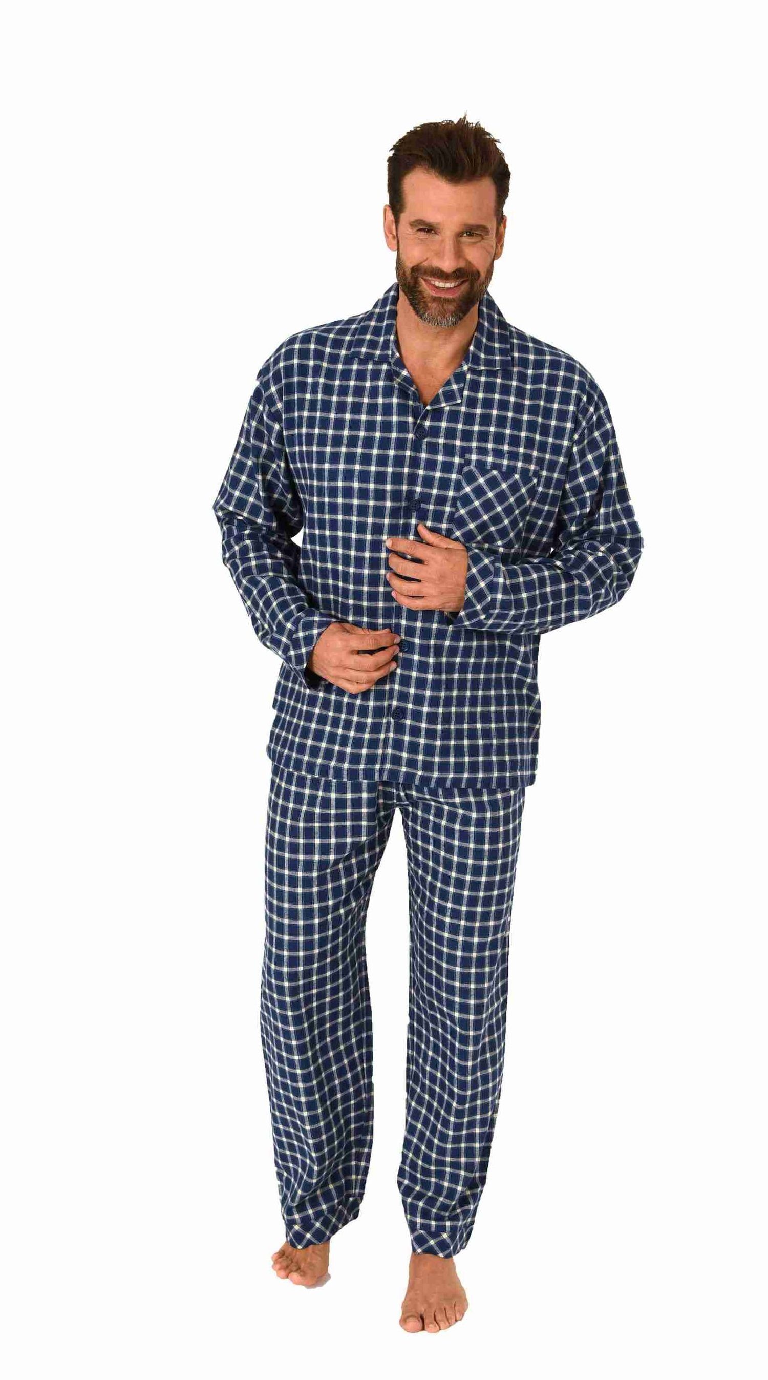 Pyjama Herren Flanell Pyjama langarm Schlafanzug zum durchknöpfen
