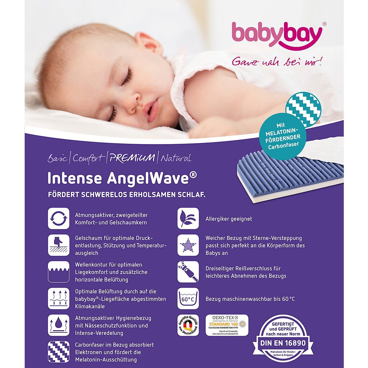 Blanc 100543 Matelas original Babybay Intense AngelWave