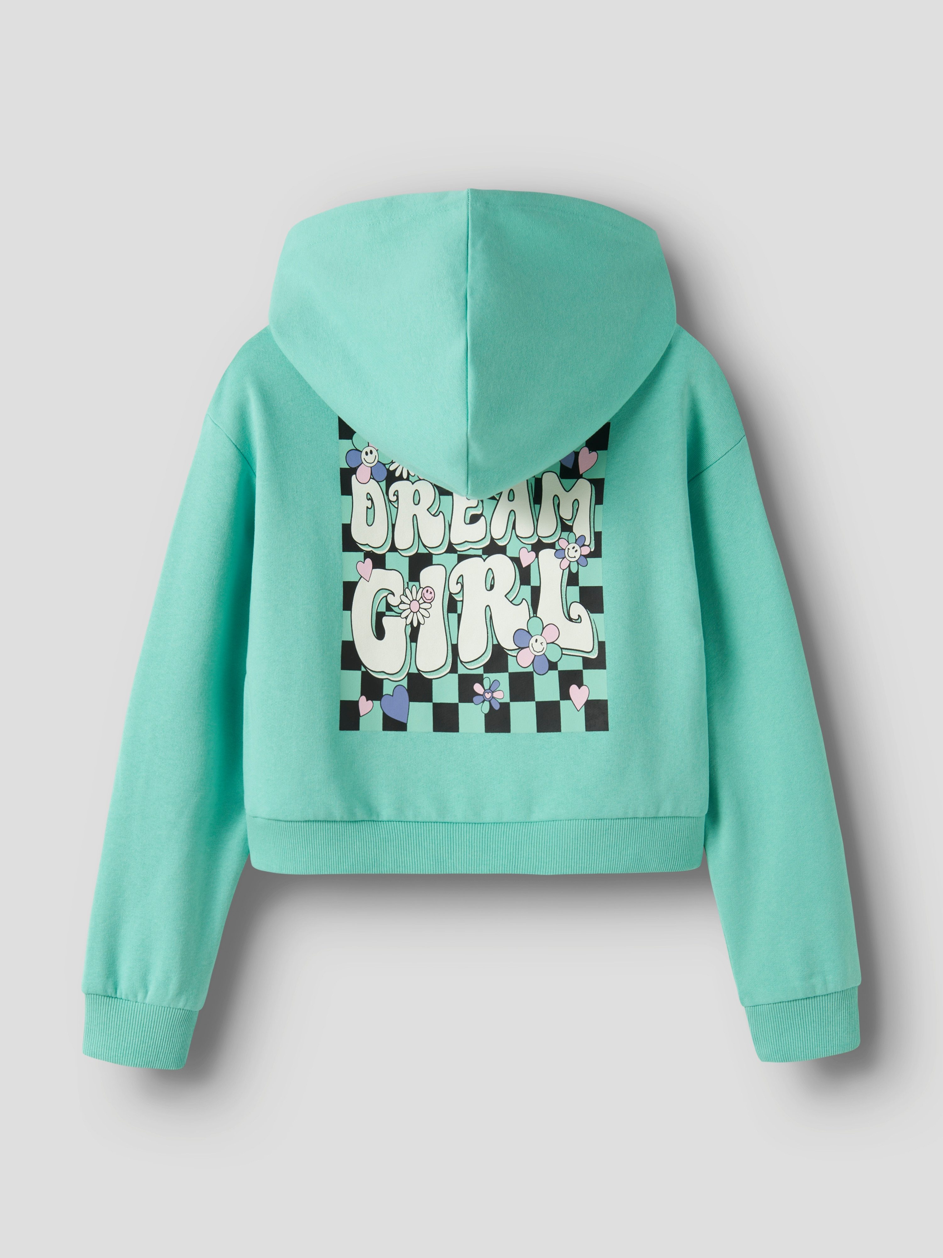 Name It Kapuzensweatshirt NKFTARA LS CROP RLX SWE WH BRU PS NOOS mit kleinem Brust- und großem Rückendruck