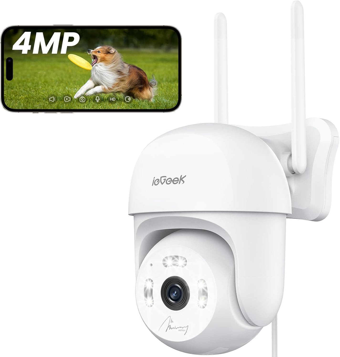 ieGeek 4MP 360° Überwachungskamera Aussen WLAN Kamera Überwachung Aussen Überwachungskamera (Aussen, AuBenbereich, Außen, 360° PTZ Kamera mit 2-Wege-Audio,Nachtsicht in Farbe,mit Alexa, 1-tlg., Auto-Tracking & 8-facher Digitalzoom,Echtzeit-APP-Benachrichtigung, Micro-SD-Kartenspeicherung, Loop-Aufnahme, Telefon-/Tablet-Fernzugriff)
