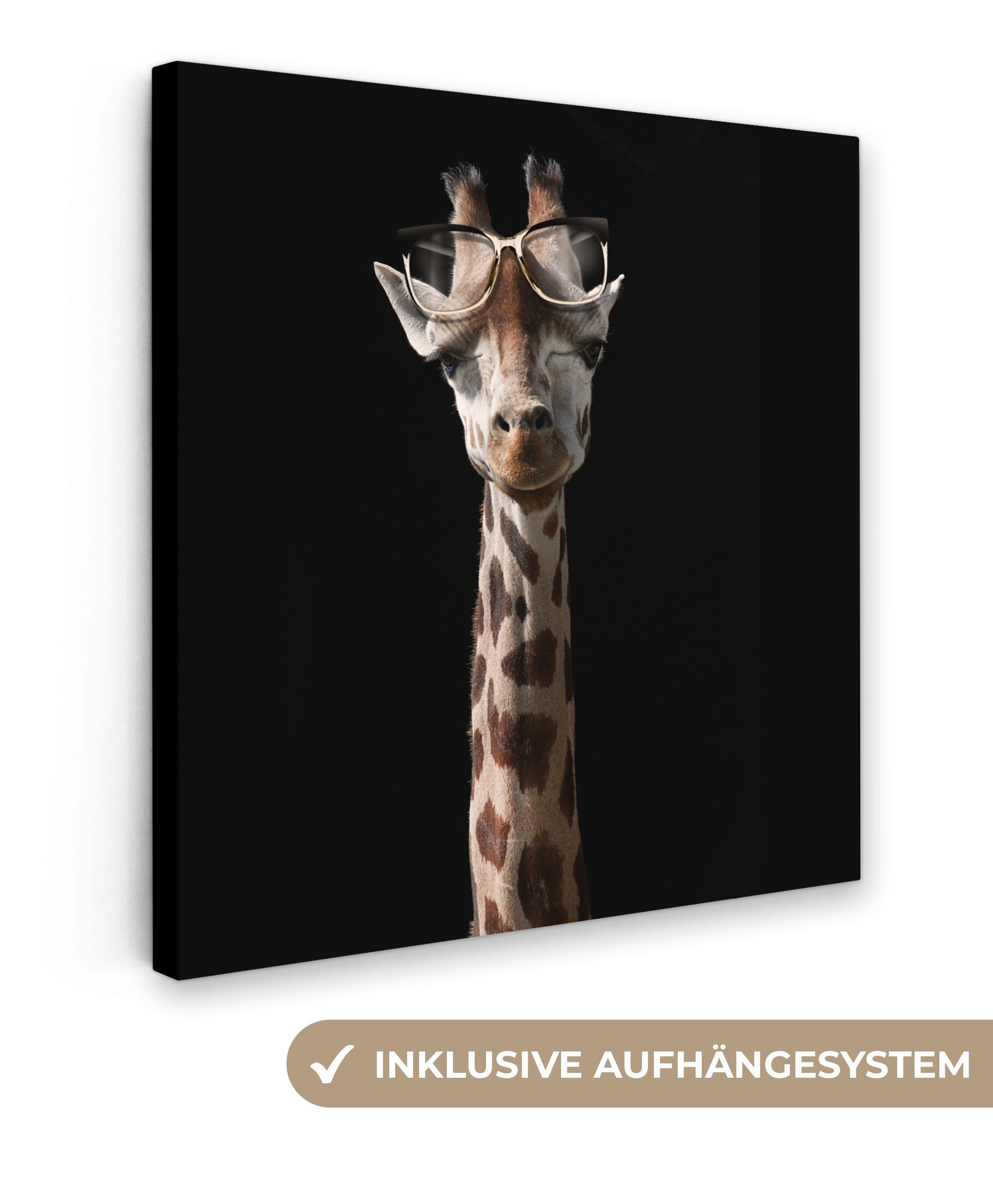 OneMillionCanvasses® Leinwandbild Giraffe - Schutzbrille - Schwarz, (1 St), Leinwand Bilder für Wohnzimmer Schlafzimmer, 20x20 cm