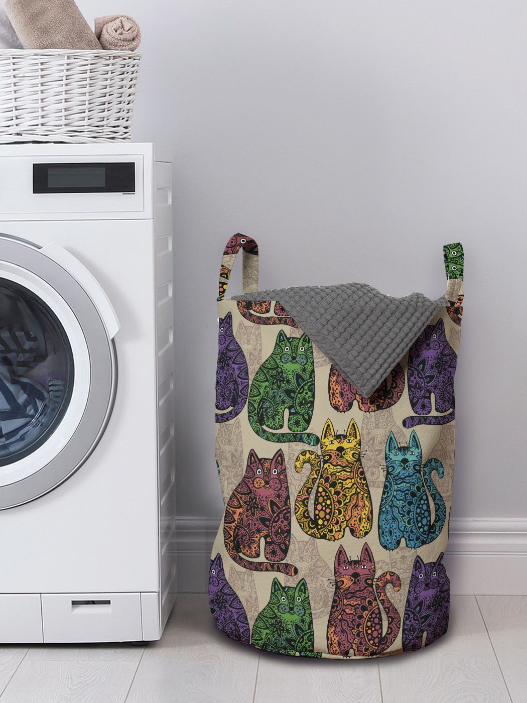 Abakuhaus Wäschesäckchen Tätowieren Kordelzugverschluss mit Katzen für Bunte Griffen Wäschekorb Waschsalons
