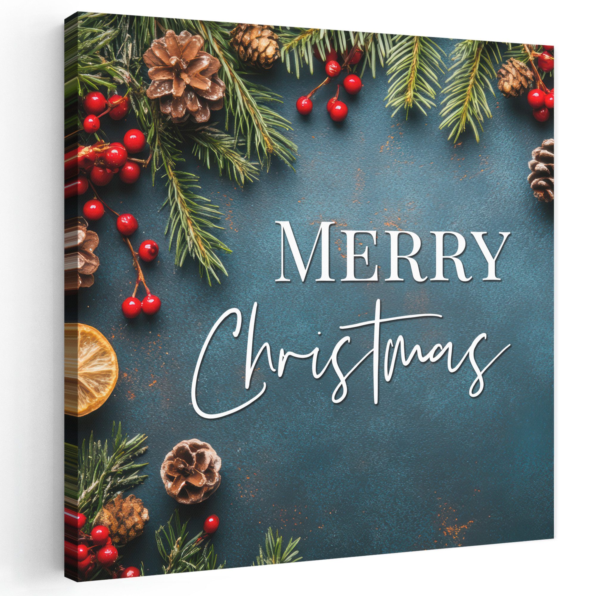 OneMillionCanvasses® Leinwandbild Frohe Weihnachten - Blau - Weihnachten - Winter, Fotodruck (1 St), Wandbild, Deko Schlafzimmer Wohnzimmer Flur 20x20 cm