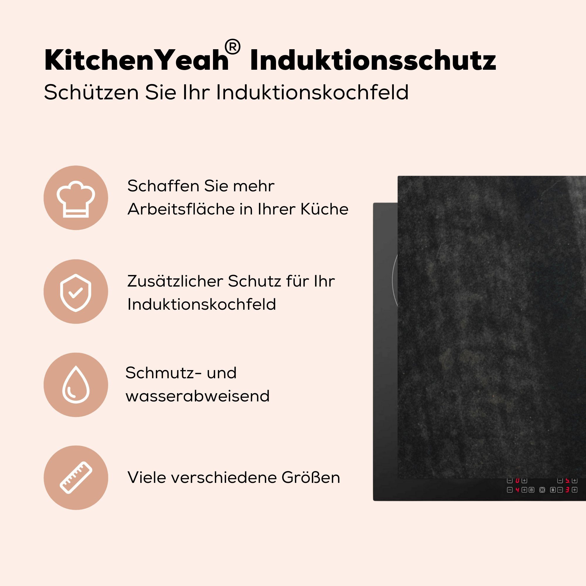 Ceranfeldabdeckung cm, (1 - MuchoWow Herdblende-/Abdeckplatte Schwarz - Schutz die 81x52 Vinyl, Induktionskochfeld küche, Kamera, tlg), für Vintage
