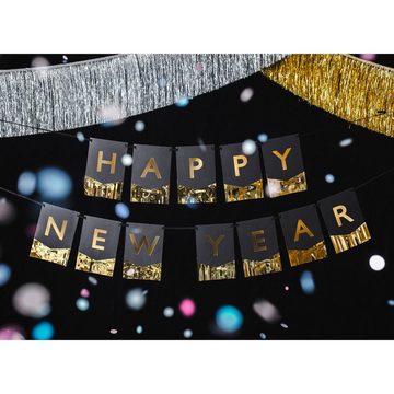 partydeco Girlande, Girlande Happy New Year 16x135cm Schwarz / Gold