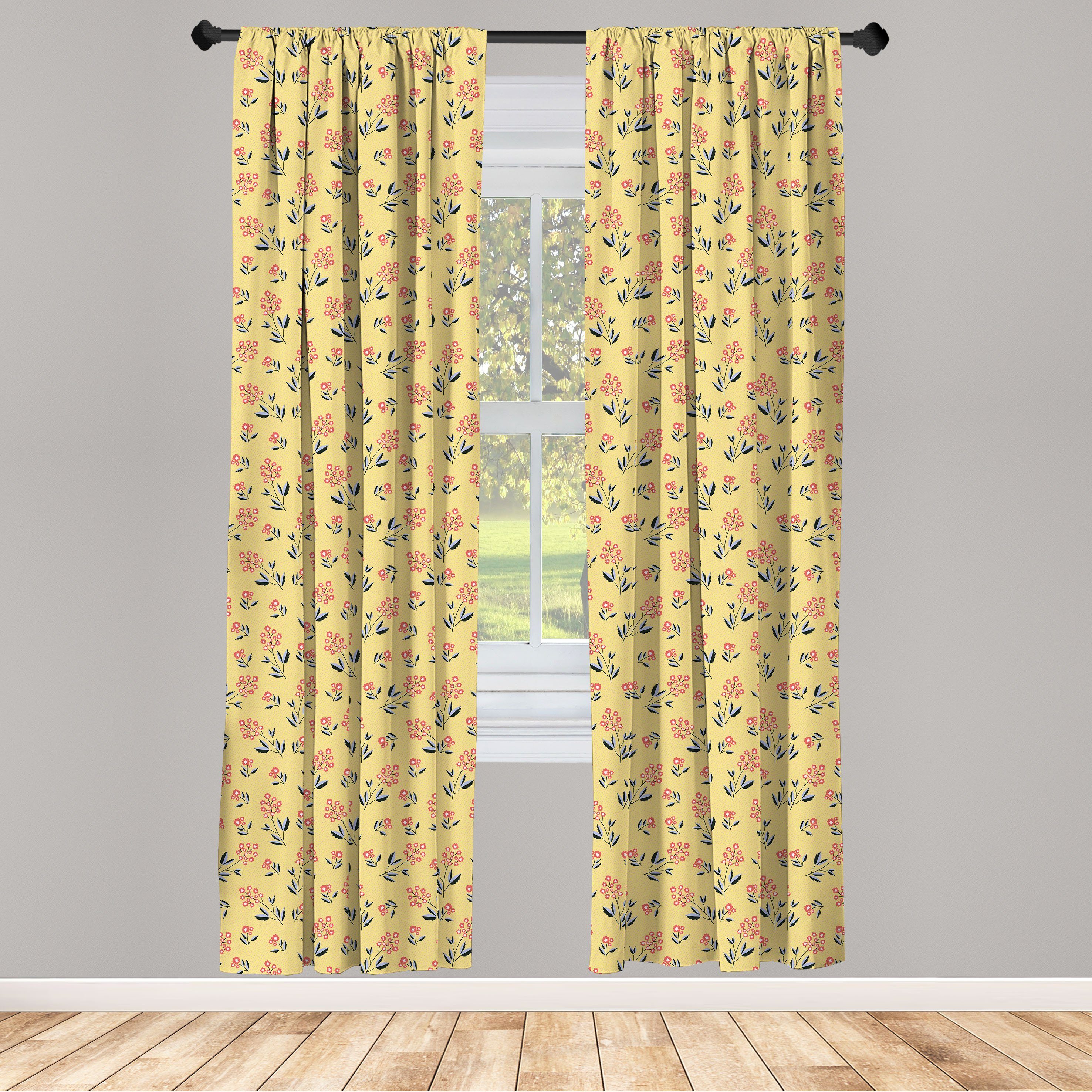 Gardine Vorhang für Microfaser, Schlafzimmer Dekor, Vintage Wohnzimmer Abakuhaus, Blumen Floral Gelb