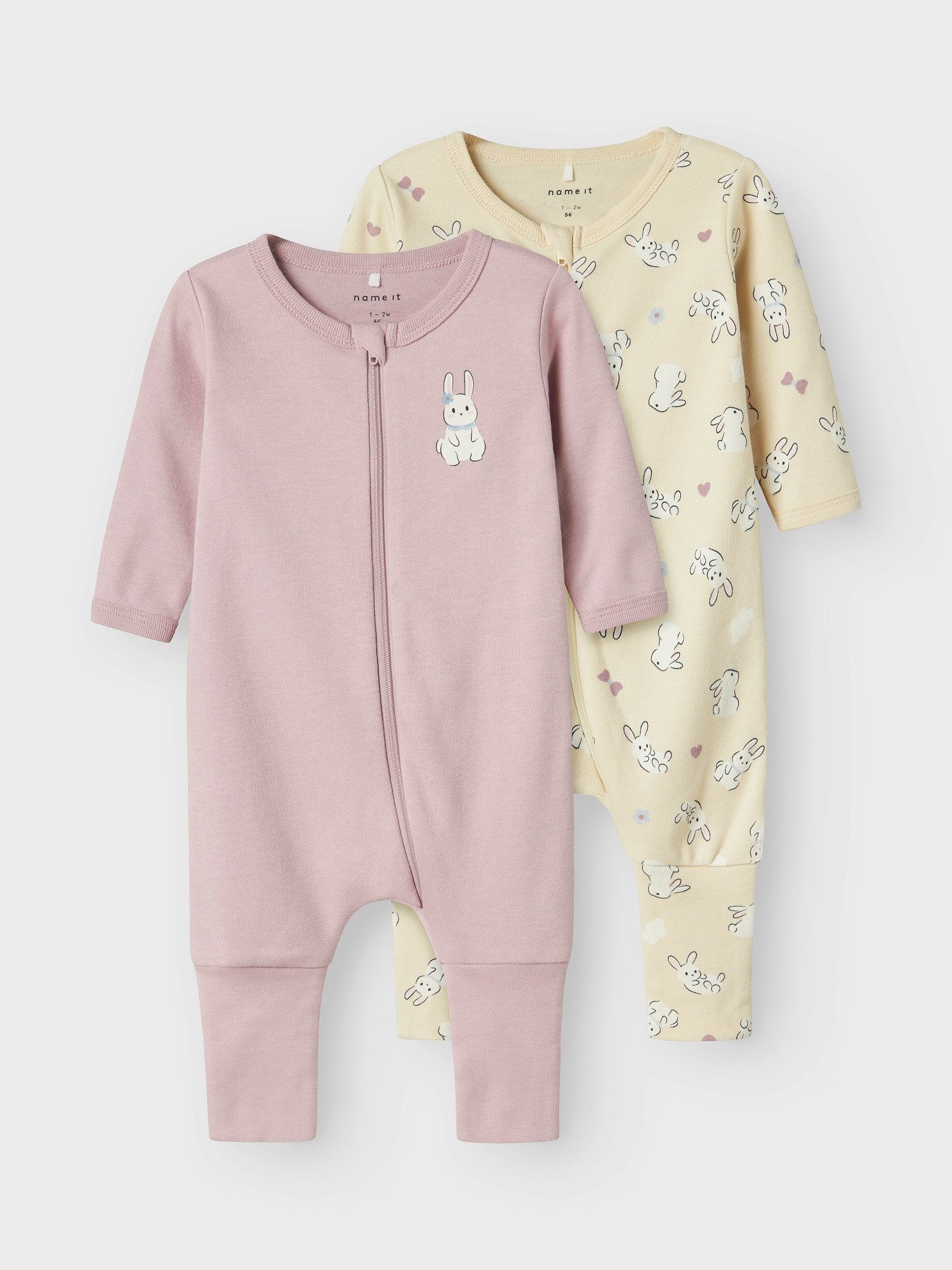 Name It Strampler NBFNIGHTSUIT 2P ZIP FF SAND RABBIT NOOS (Packung, 2-tlg., 2er-Pack)