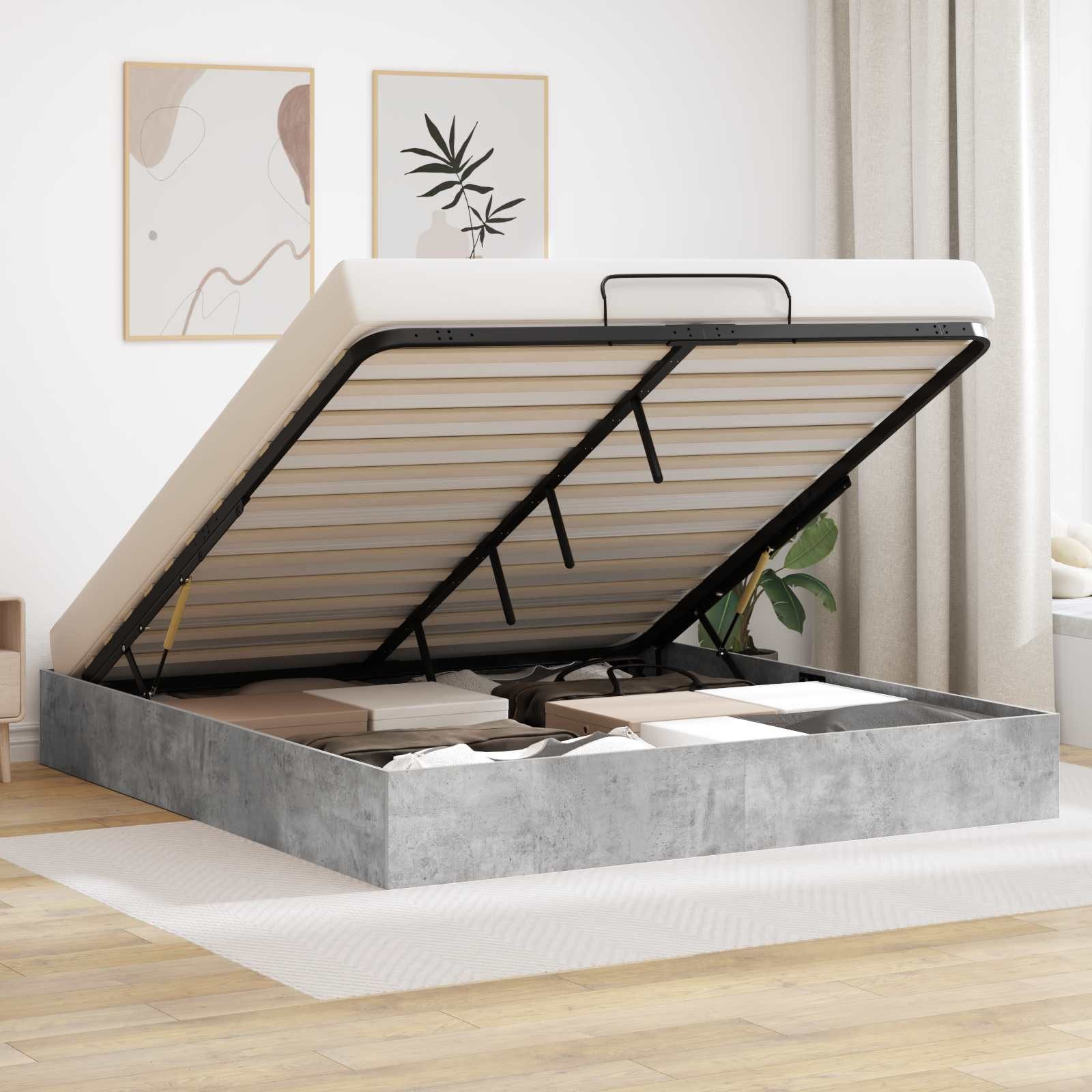 furnicato Stauraumbett Ottoman Bettgestell 203 x 180 x 25 cm Beton (1-tlg), Bettrahmen mit Gaslift-System und geräumigem Stauraum für dein Zimmer