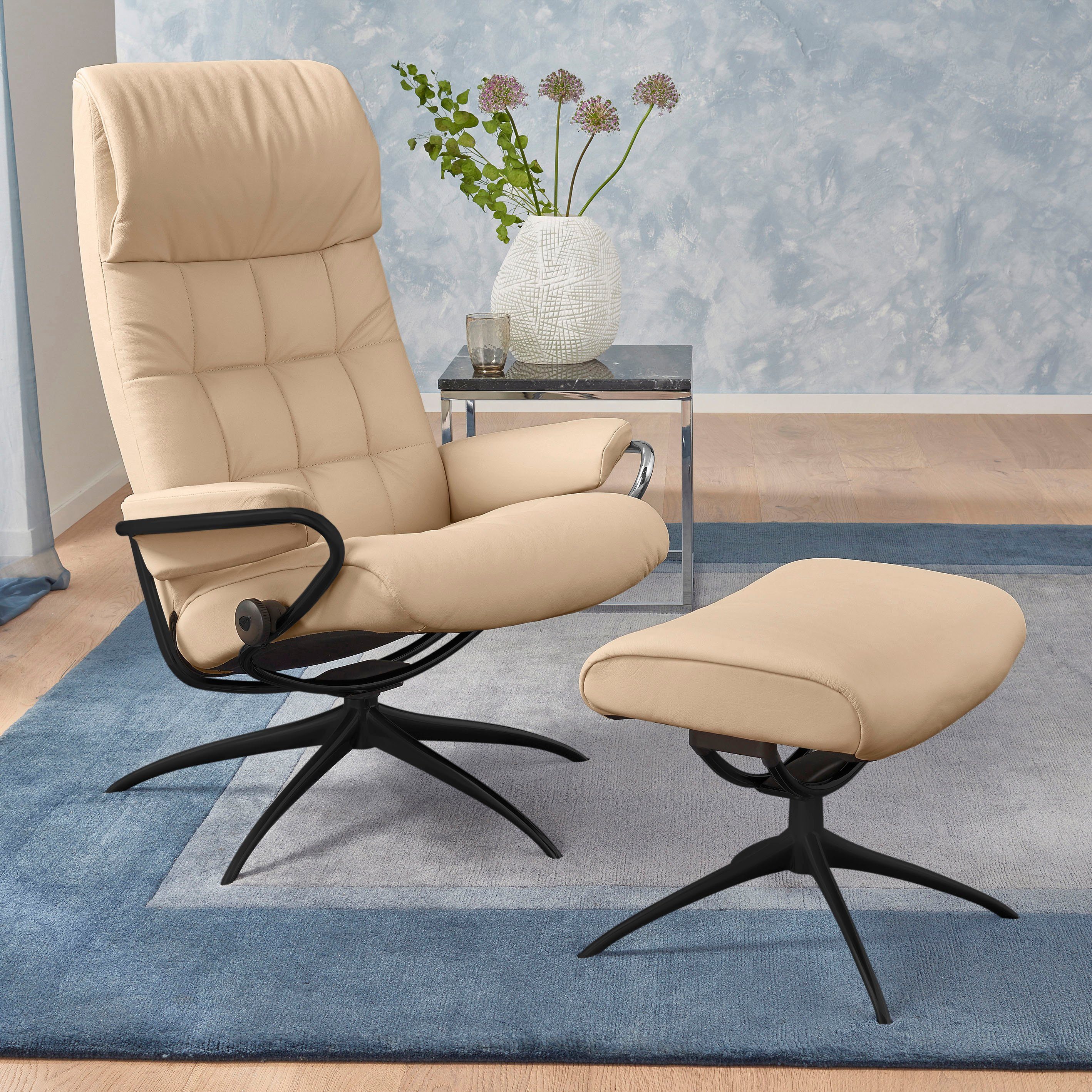 Stressless® Relaxsessel London (Set, Relaxsessel mit Hocker), mit Hocker, High Back, mit Star Base, Gestell Schwarz