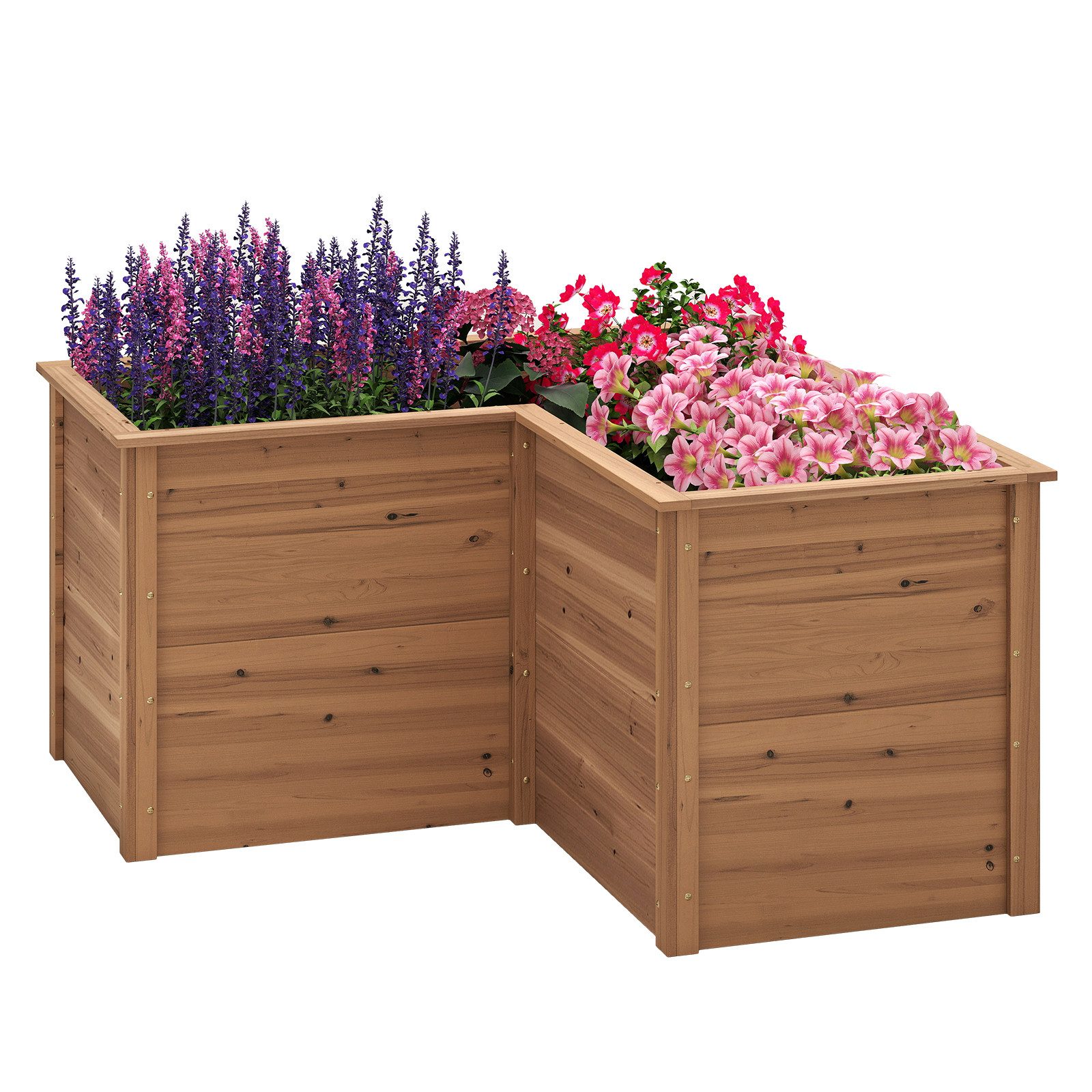 COSTWAY Blumenkasten, L-förmig Hochbeet, aus Tannenholz, 120x120x63cm