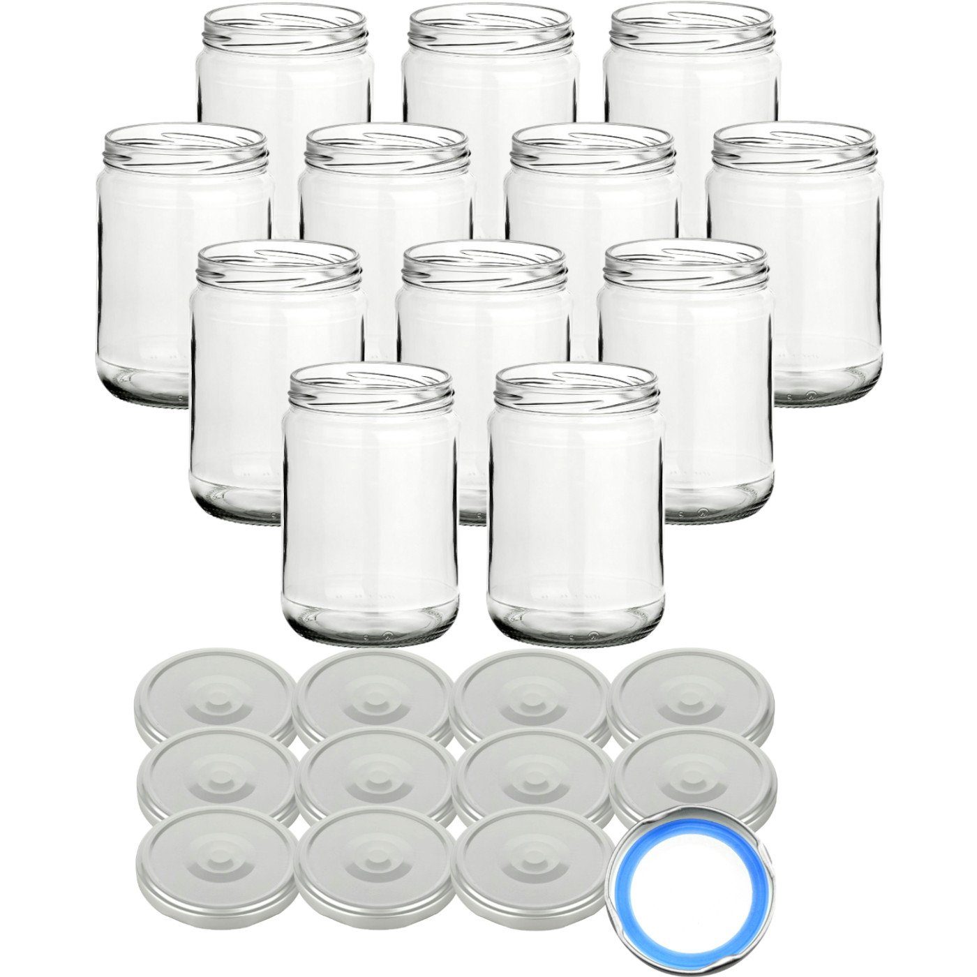 gouveo Einmachglas Банки для хранения 580 ml Klassik mit Schraub-Deckel - Große Банки, (12-tlg), silberfarben BS