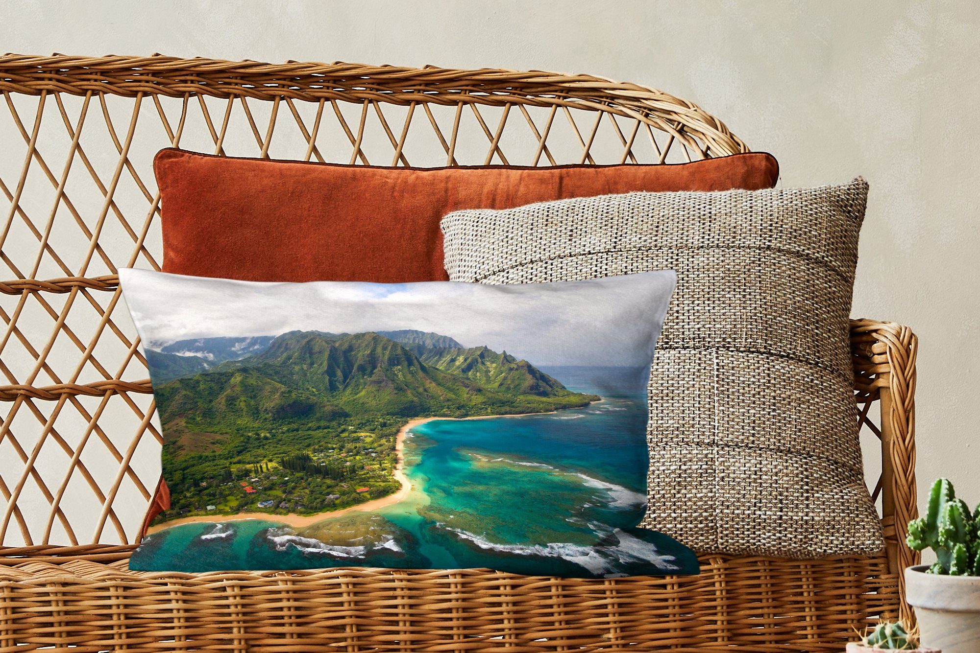 MuchoWow Dekokissen Ein Luftbild der Dekoration, mit Füllung, von Hawaii, Kauai Wohzimmer Dekokissen Zierkissen, Schlafzimmer Nordküste auf