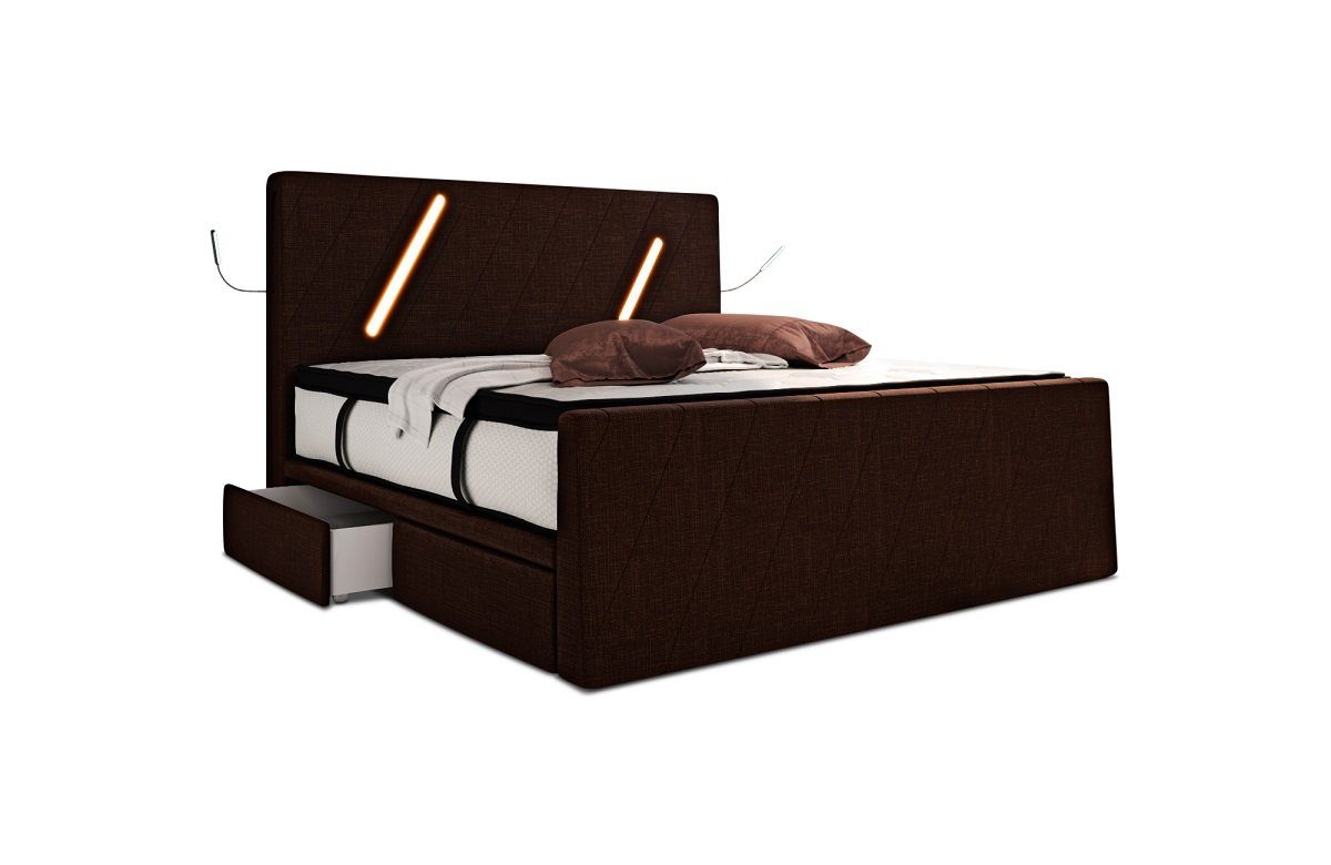 Sofa Dreams Boxspringbett Toulon (6 Teile), Strukturstoff Bezug, Schubladen, LED-Beleuchtung, Matratze, Topper
