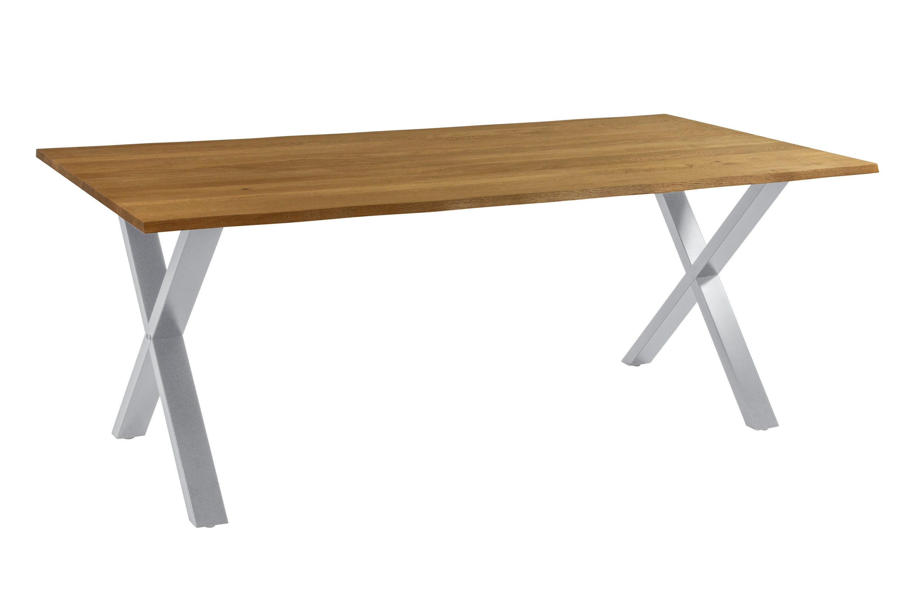 SAM® Esstisch Cati, massives Eichenholz, Baumkante, Metallgestell X-Form