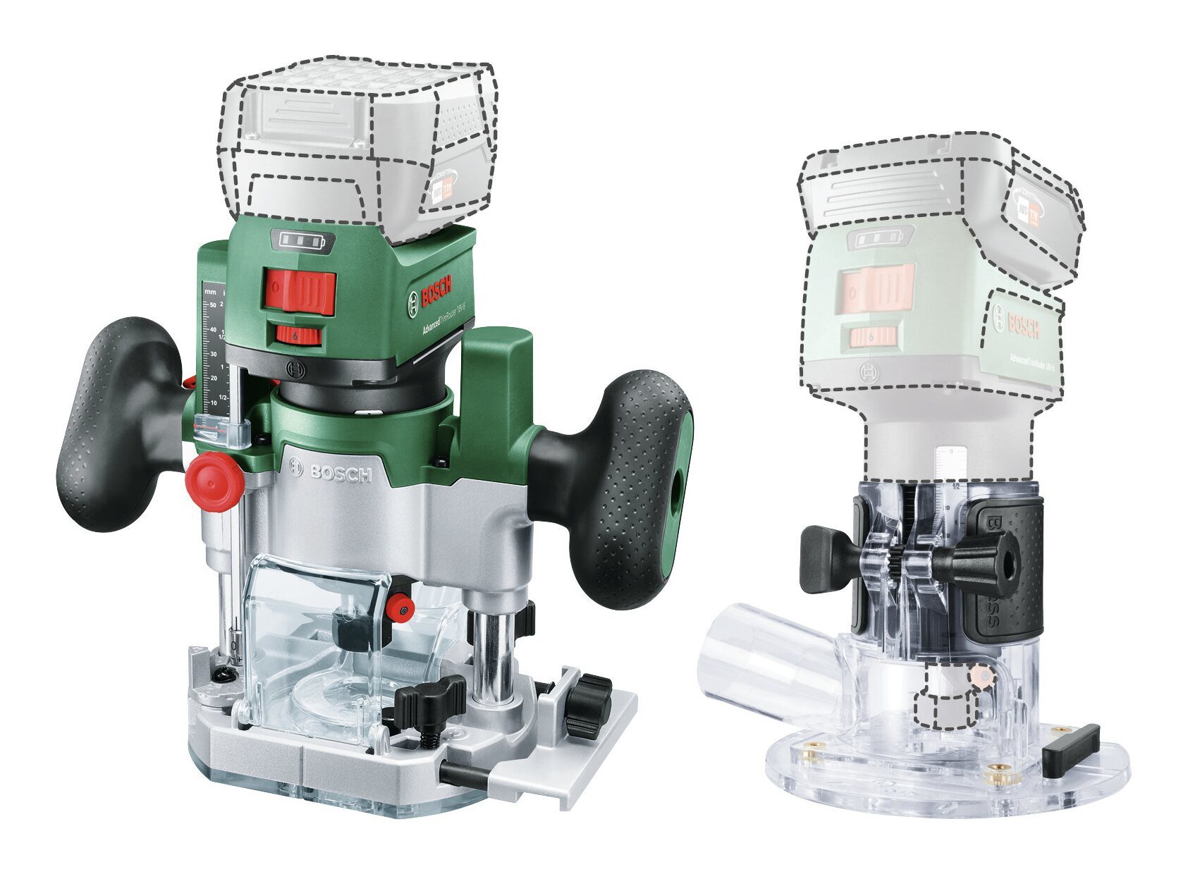 BOSCH Akku-Fräse AdvancedTrimRouter 18V-8, 18 in V, Ohne Akku mit Маршрутизаторы-Taucheinheit - im Karton