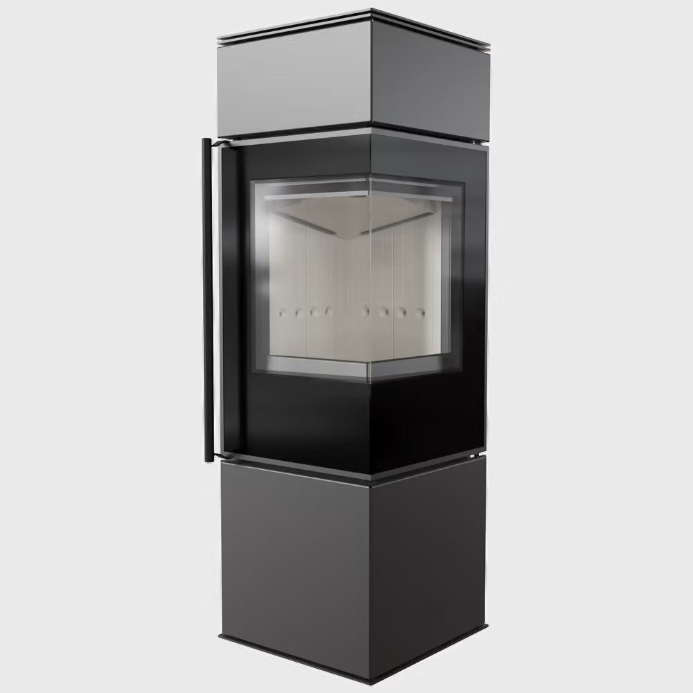 Kratki Kaminofen PRO Kaminofen aus Stahl REN/S rechts Ø 150 7 kW Brennkammer weiss, 7,30 kW, Dauerbrand, Ofen wird montiert geliefert