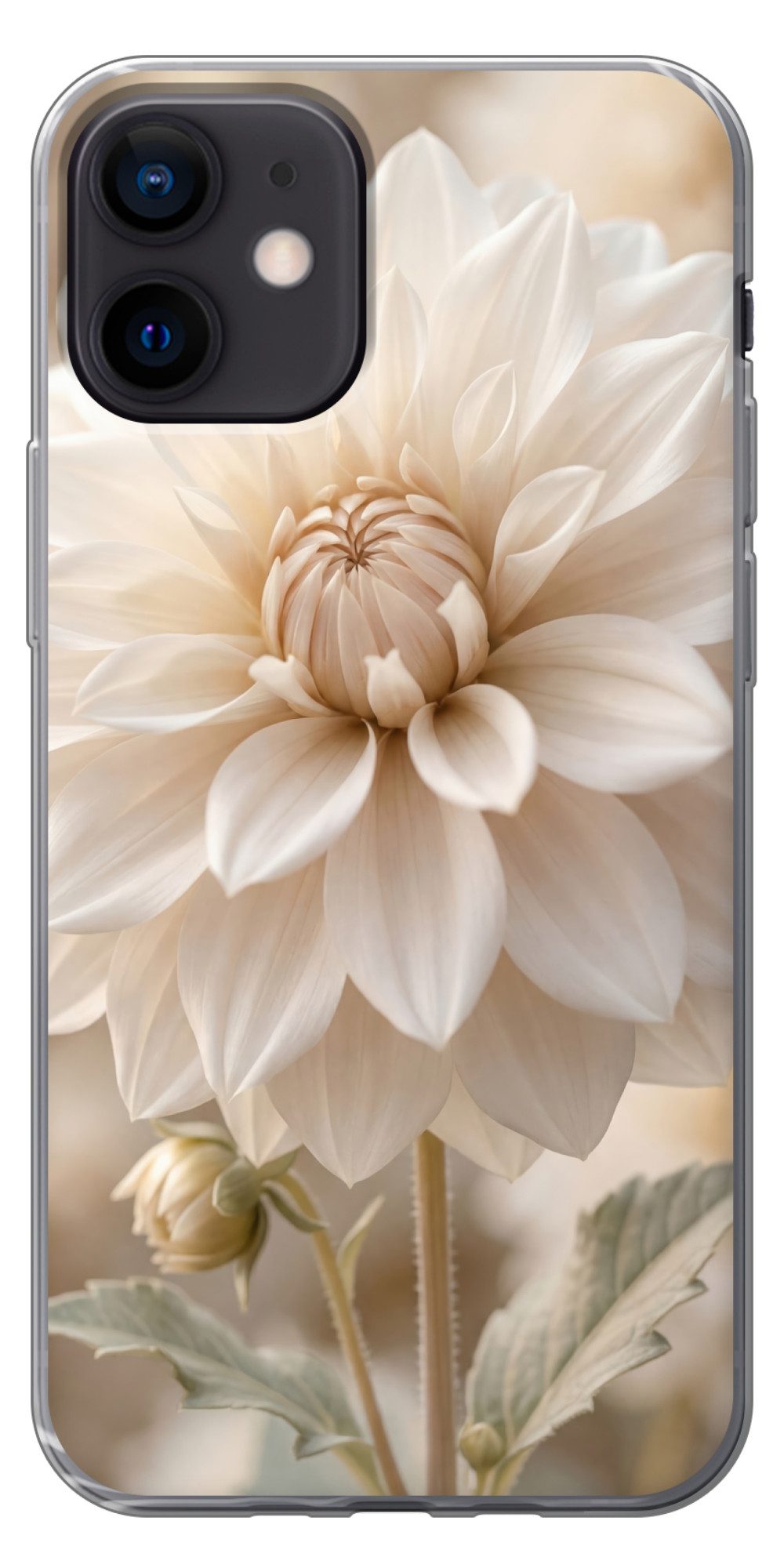 MuchoWow Handyhülle für Apple iPhone 12 Pro Blume - Dahlie - Weiß, Smartphone-Bumper, Print, Handy Schutzhülle Dünn