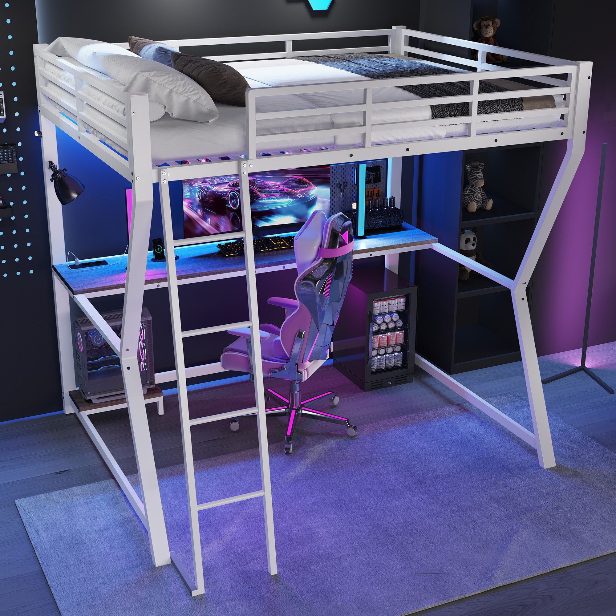 STILVORA Hochbett mit Schreibtisch,140×200 Jugendbett Bettgestell günstig online kaufen