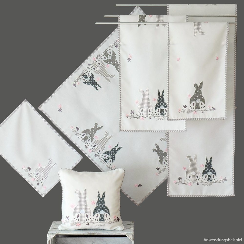 matches21 HOME & HOBBY Tischdecke Tischläufer Ostern Osterhasen Applikation Paspelrand 140x40 cm (1-tlg)