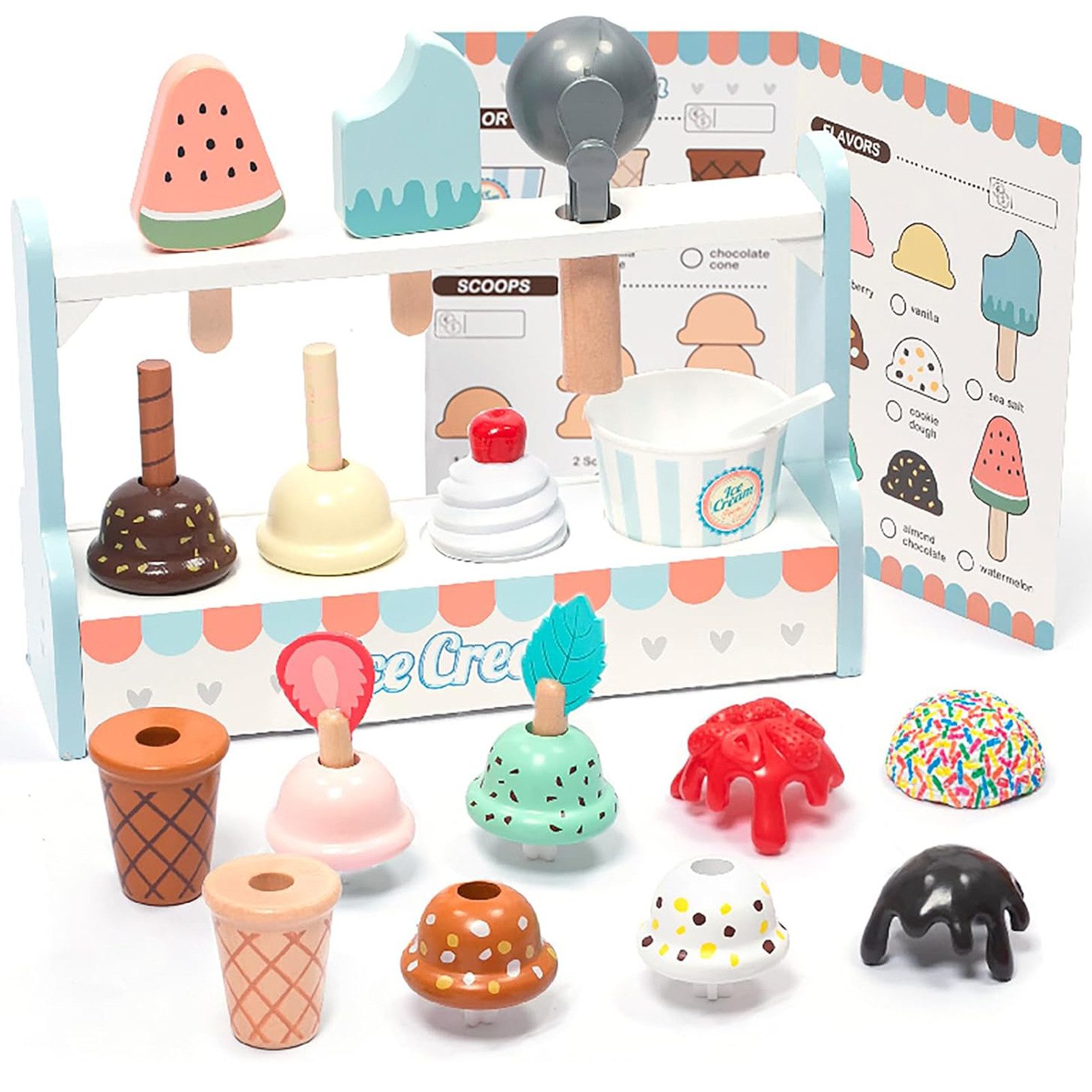 Esun Spielküche Kinder Eisdiele aus Holz, Eisladen inkl. Küchenzubehör Eisp günstig online kaufen