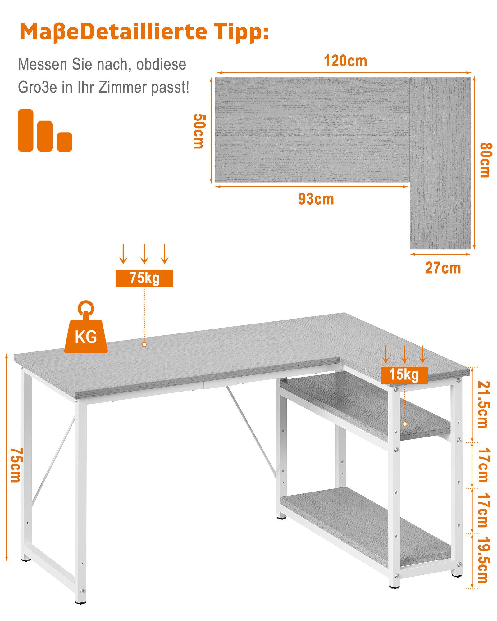 HOMALL Eckschreibtisch 100/120L Form mit Ablagefächern, 2 Tier DIY Lagerregalen Computertisch (L-formiger Schreibtischumit Regal,100/120/140/160cm,Geeignet fur Burotisch, Arbeitszimmer, Schlafzimmer), Schreibtisch,PC Tisch,Heimbüro