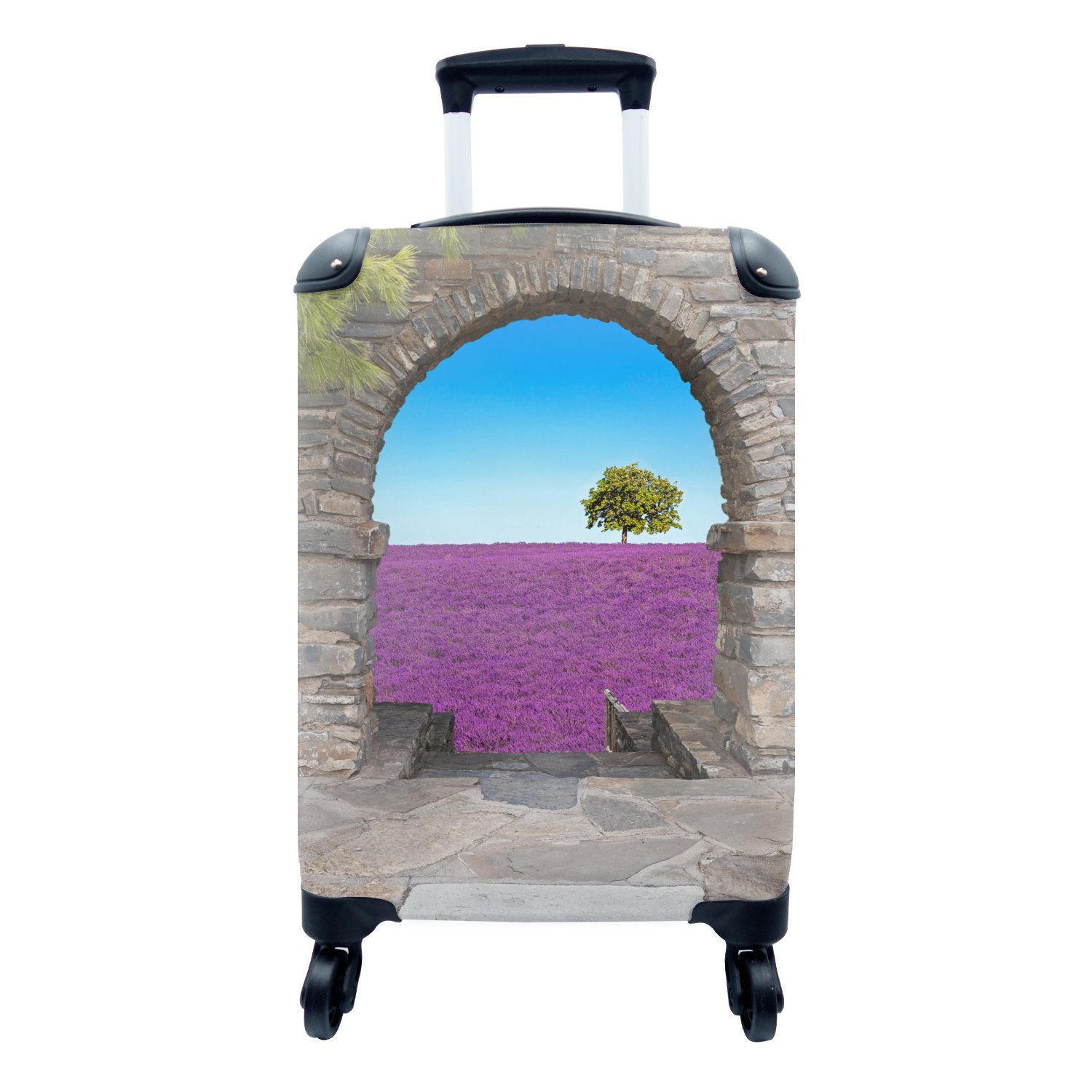 MuchoWow Handgepäckkoffer Blumen - Lavendel - Baum - Ansicht, 4 Rollen, Reisetasche mit rollen, Handgepäck für Ferien, Trolley, Reisekoffer