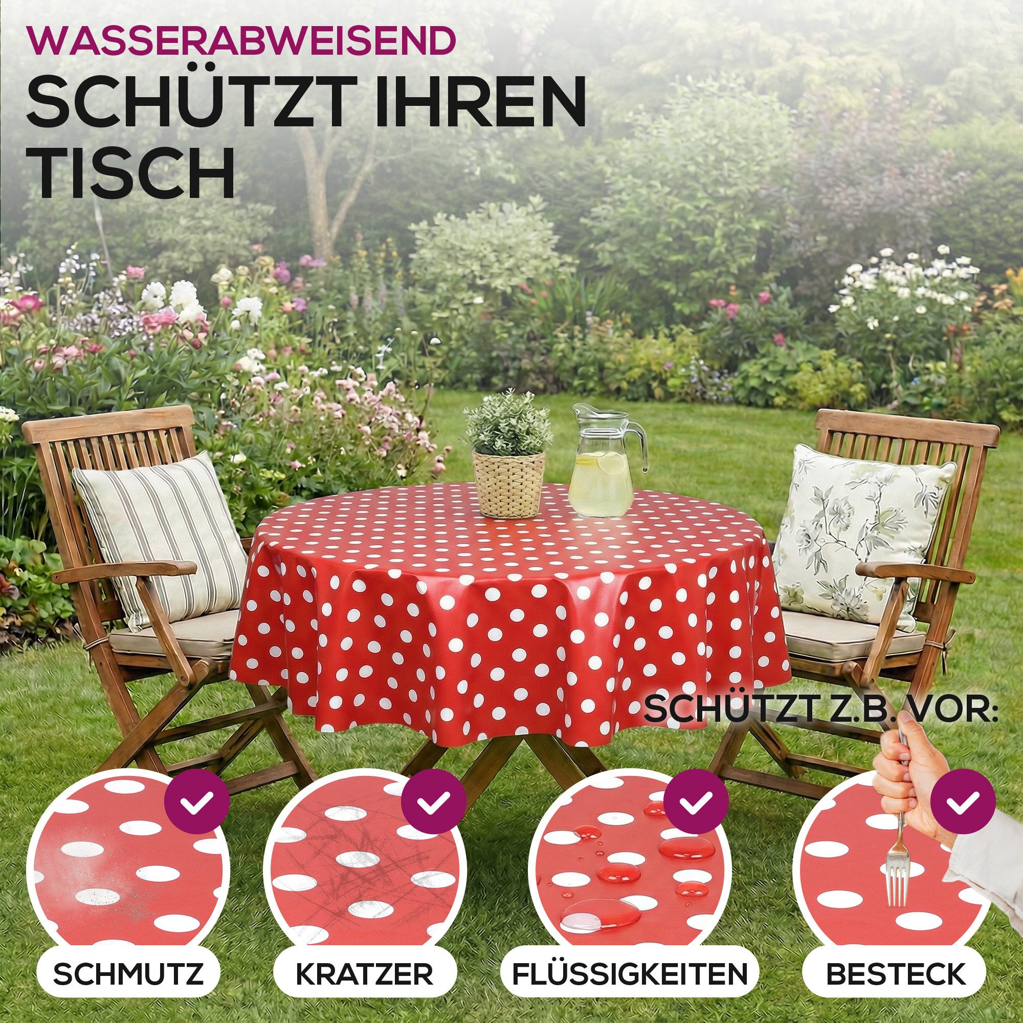Beautex Tischdecke Punkte Wachstuchtischdecke OVAL RUND ECKIG, Wachstuch abwischbar (1-tlg)