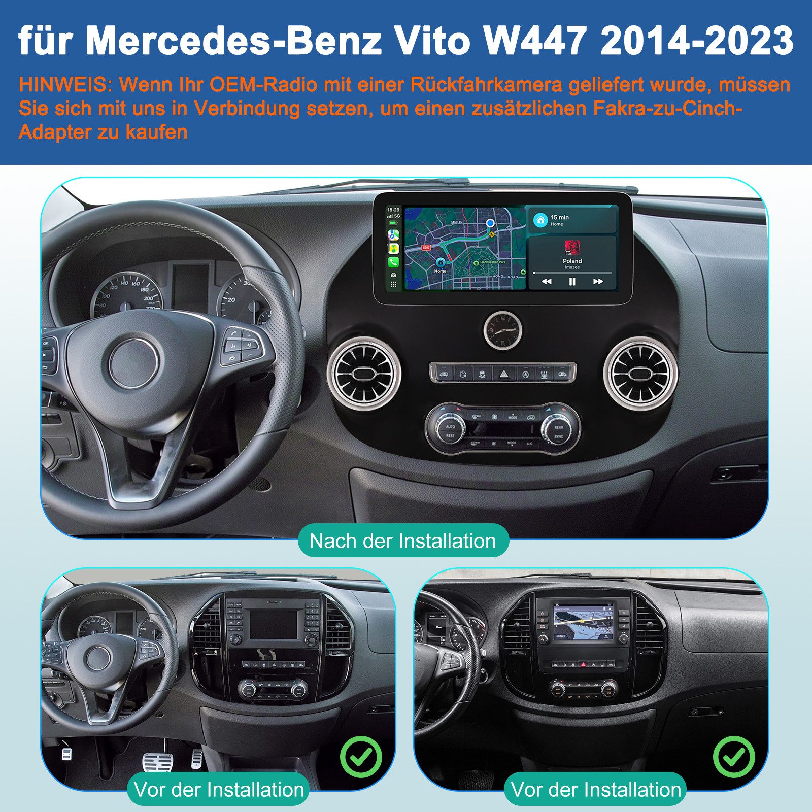 A-Sure 12.3" 4+64G Android 15 Carplay Für Mercedes Benz Vito W447 2014-2023 Autoradio (Digitalradio (DAB), FM, AM, RDS, 12.3 Zoll /2K /1920*720 IPS Screen)