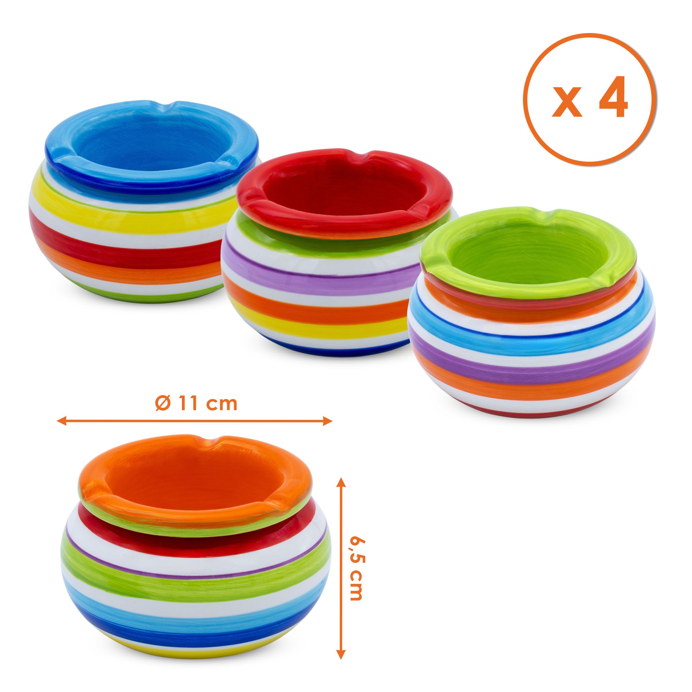 Spetebo Aschenbecher 4er Set Sturmaschenbecher aus Dolimit Keramik rund 11 cm, Tischaschenbecher bunt mit abnehmbarem Deckel