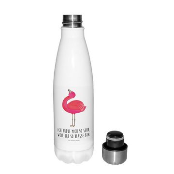 Mr. & Mrs. Panda Thermoflasche Flamingo Stolz - Weiß - Geschenk, rosa, Trinkflasche, Thermoflasche, Einzigartige Geschenkidee
