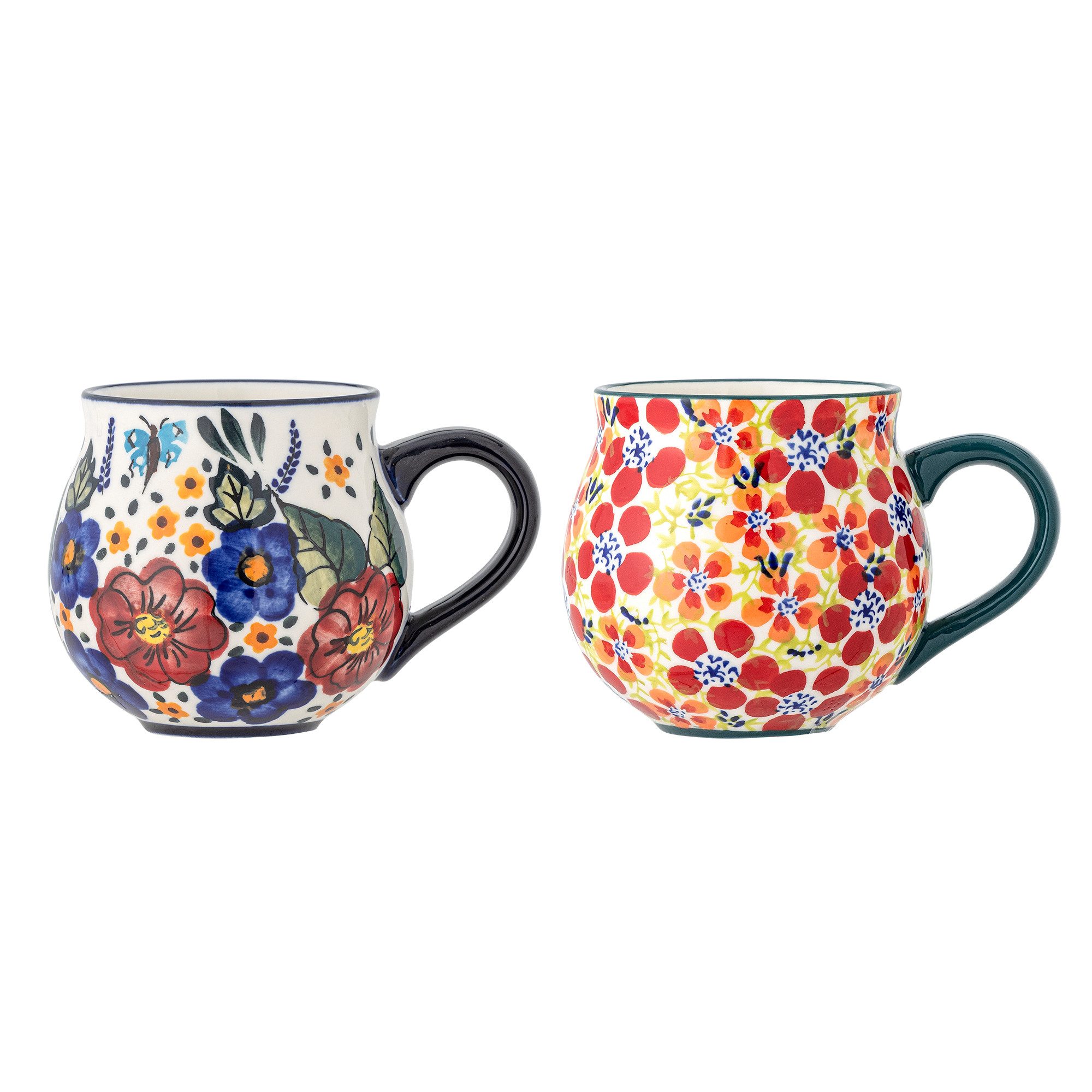 Bloomingville Tasse Florist, 2-tlg., Steingut, mit handgemalten Blumenmotiven