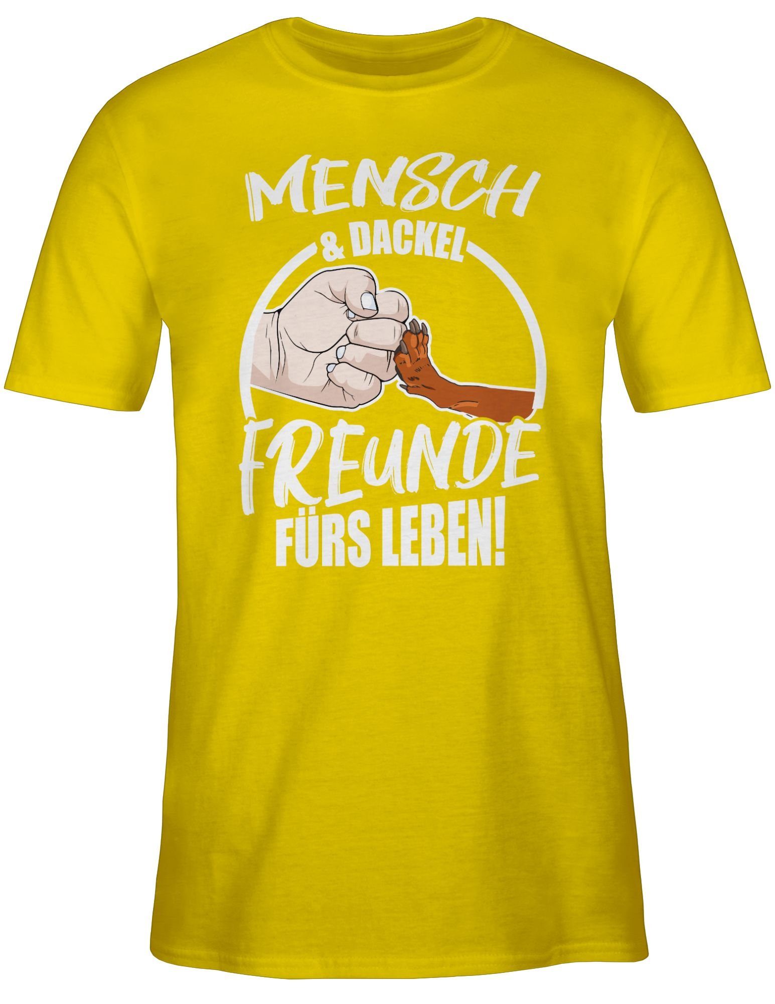 für T-Shirt & Gelb fürs Geschenk Freunde Hundebesitzer 3 Dackel Shirtracer Mensch Leben