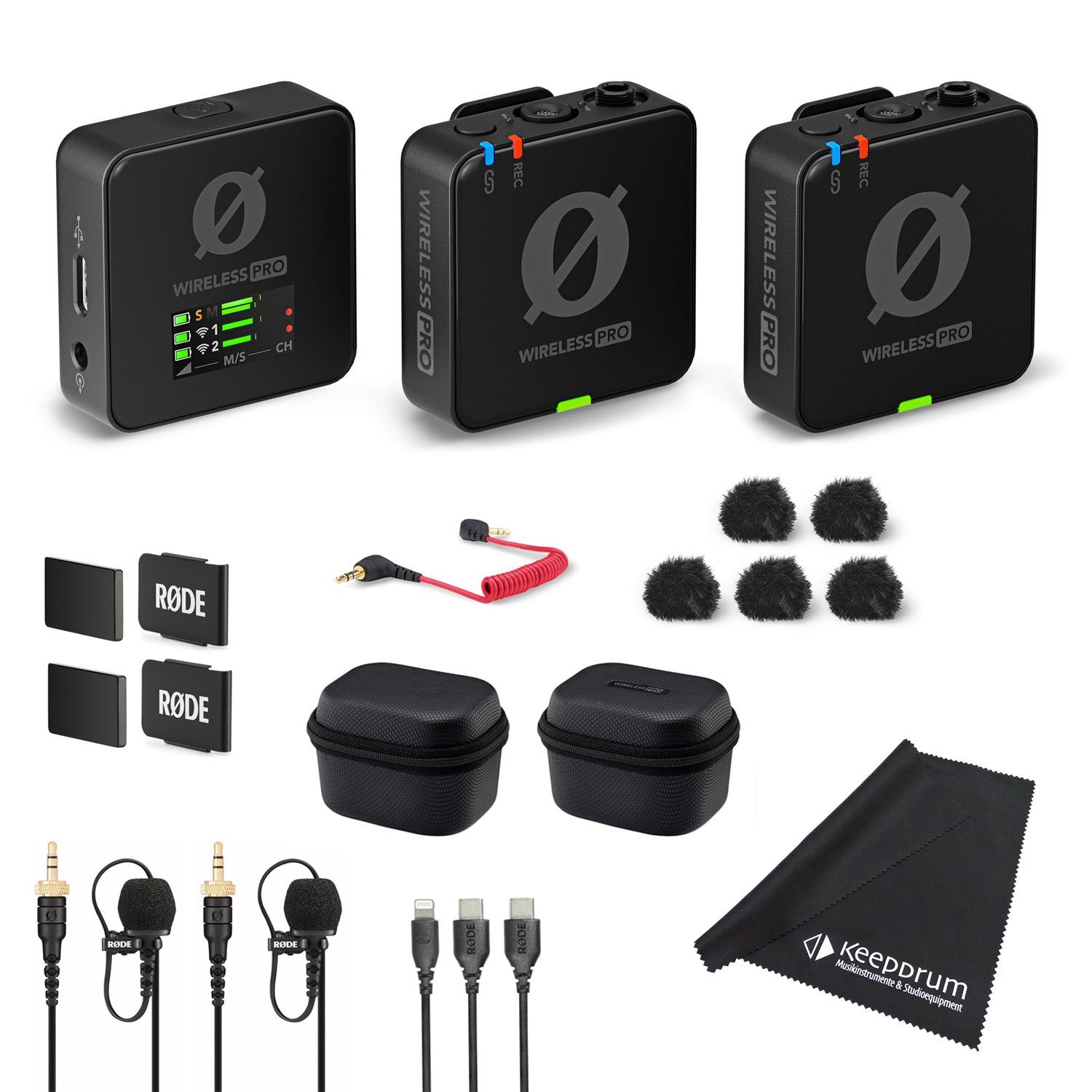 Rode Wireless Pro Drahtlos-Mikrofonset mit Tuch Digitales Aufnahmegerät
