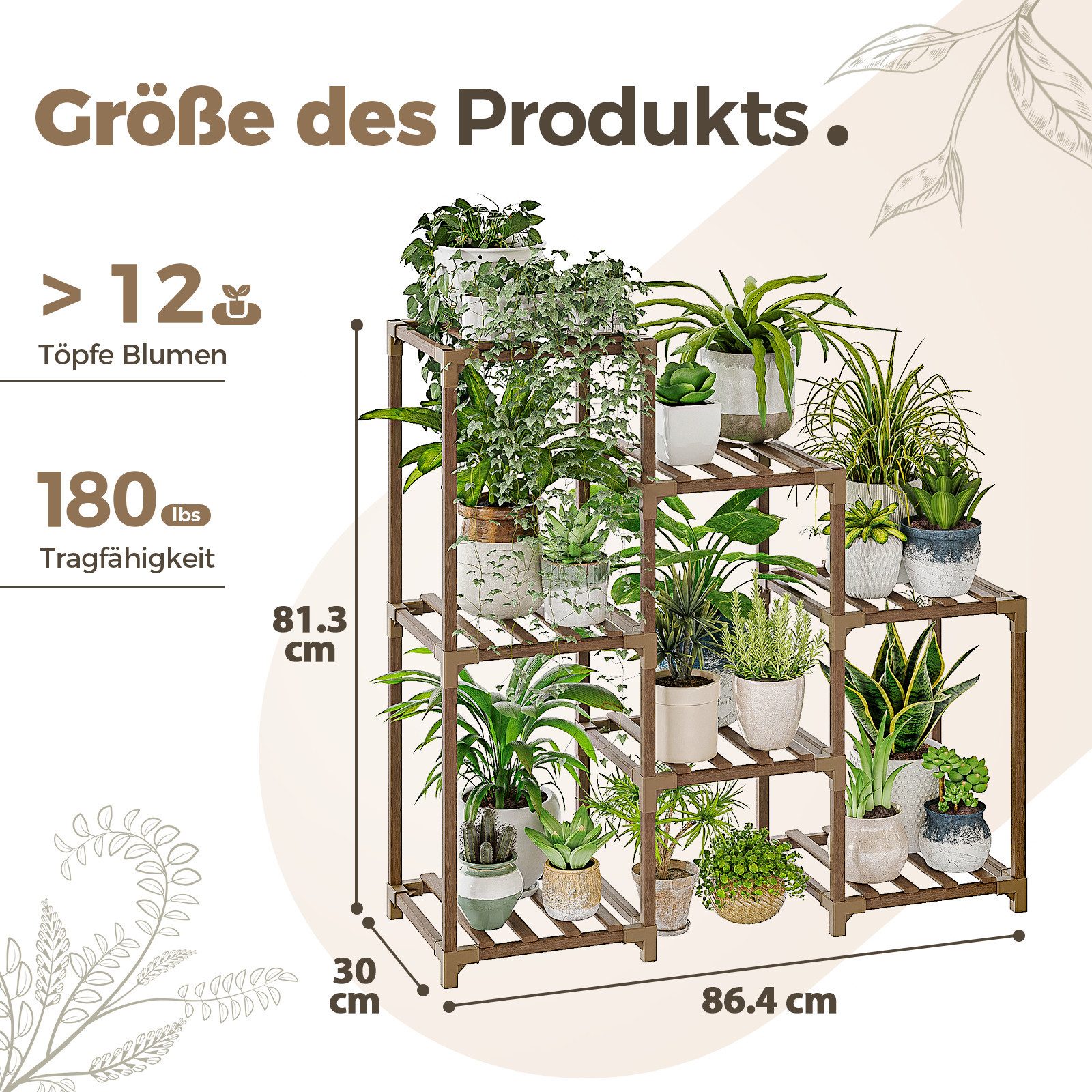 Bamworld Blumenständer Pflanzenständer Pflanzenregal für Innen und Außen mit 7 Ebenen (1 St), für Terrasse, Balkon, Garten – Geschenke für Gartenliebhaber