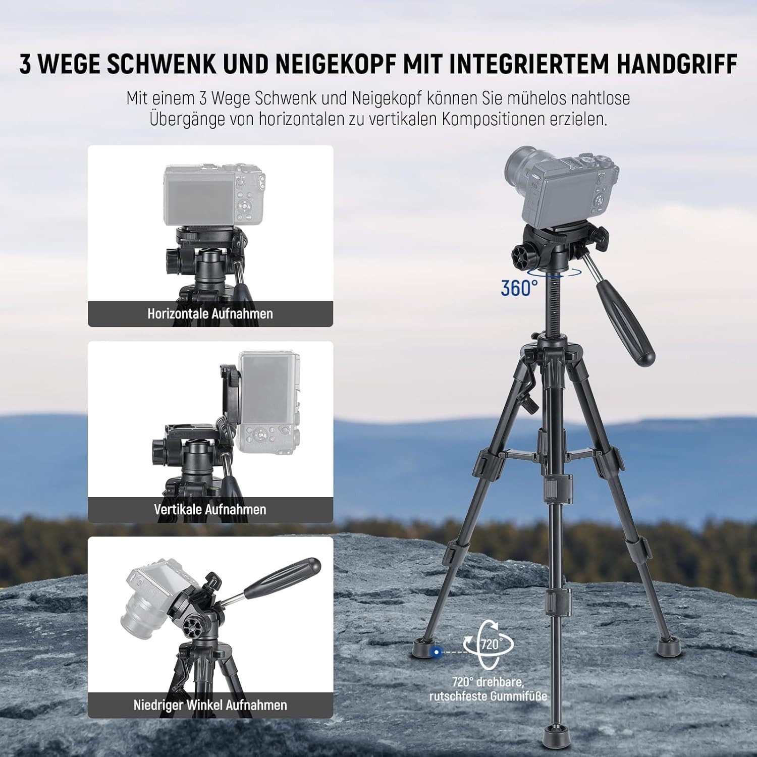 Neewer TP02 Mini Tischstativ für iPhone & DSLR Kameras Ministativ (höhenverstellbar von 32 bis 61.5 cm)