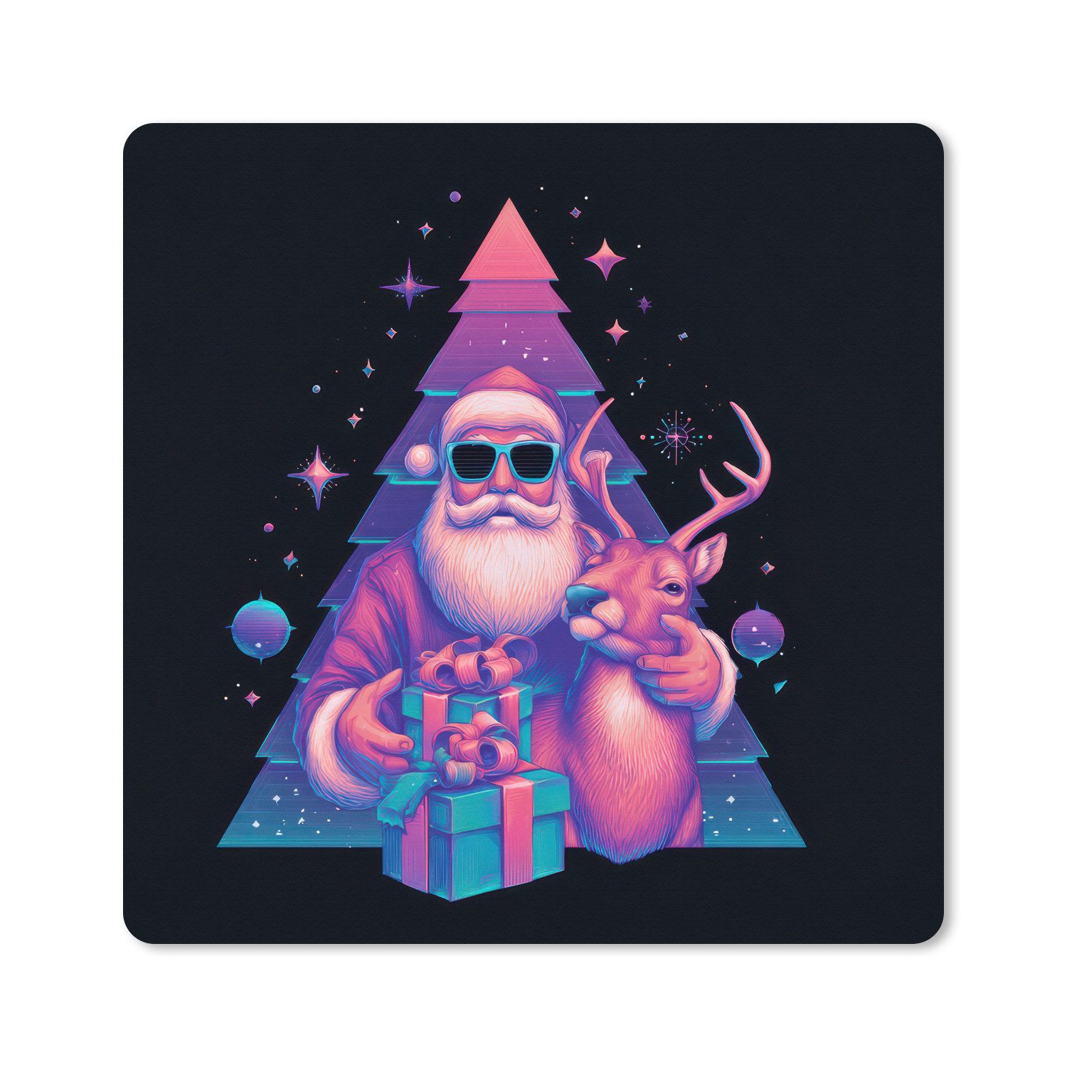 MuchoWow Mauspad Retro - Weihnachtsmann - Rentier - Weihnachtsbaum (1-St), Mauspad groß, Zubehör für Gaming Zimmer, Desk Mat, 80x80 cm