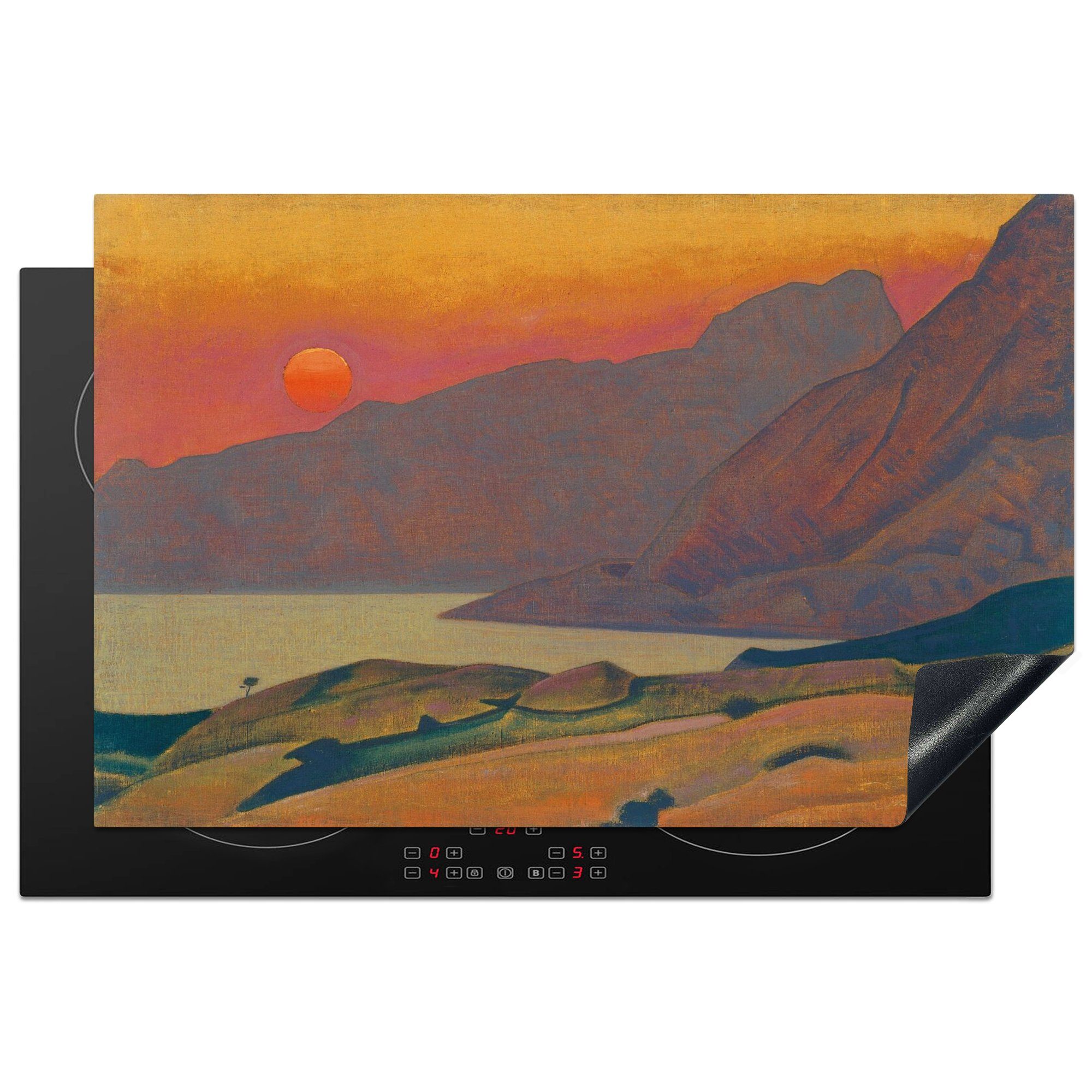 MuchoWow Herdblende-/Abdeckplatte Monhegan maine - Gemälde von Nicholas Roerich, Vinyl, (1 tlg), 81x52 cm, Induktionskochfeld Schutz für die küche, Ceranfeldabdeckung