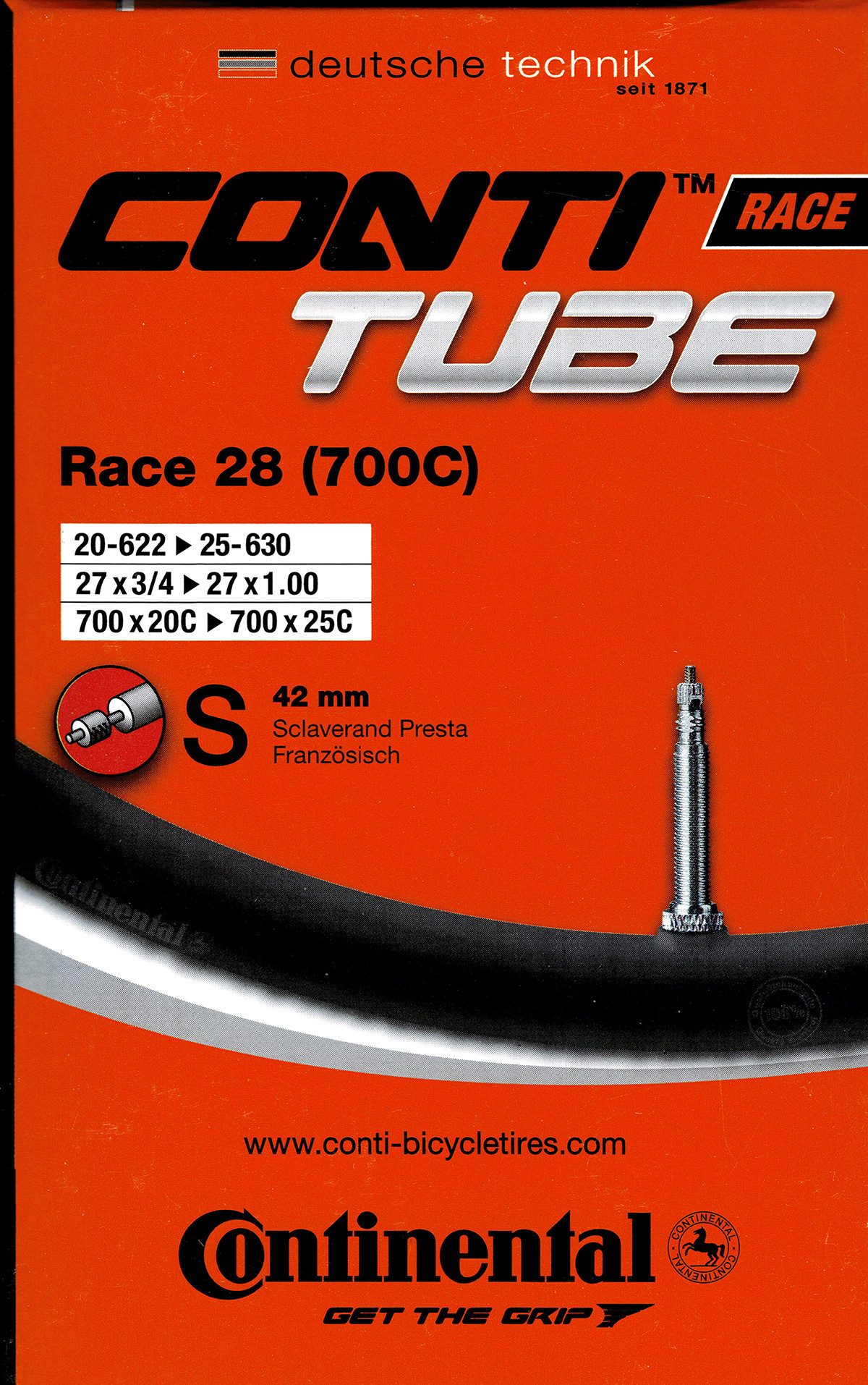 CONTINENTAL Fahrradschlauch Continental Race 28 (700C) Schlauch 28 Zoll SV (18/25-622/630) SV 42mm, 1,00, 0,90, 3/4, 0,95, 0,80