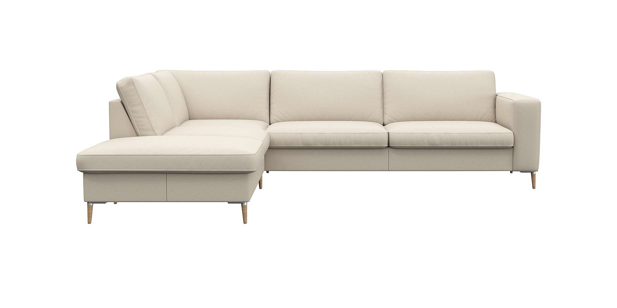 FLEXLUX Ecksofa Fiore, Sitzaufbau mit hochwertigem Kaltschaum für mehr Sitzkomfort, breite Armlehnen, L-Form, Füße Alu/Eiche