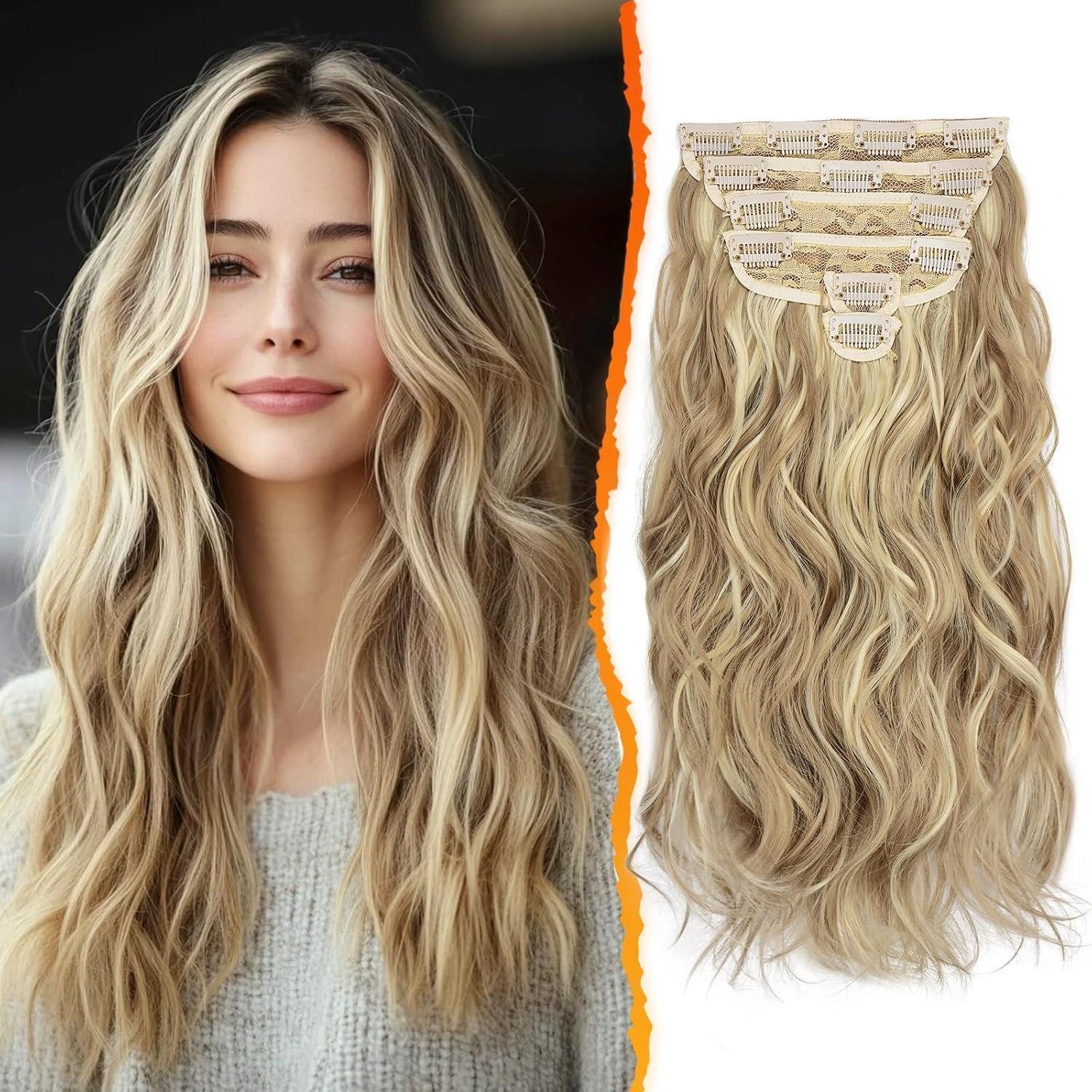 LuxusKollektion Kunsthaar-Extension Clip in Haarverlängerung 40CM Wellige Blond Extensions 6PCs