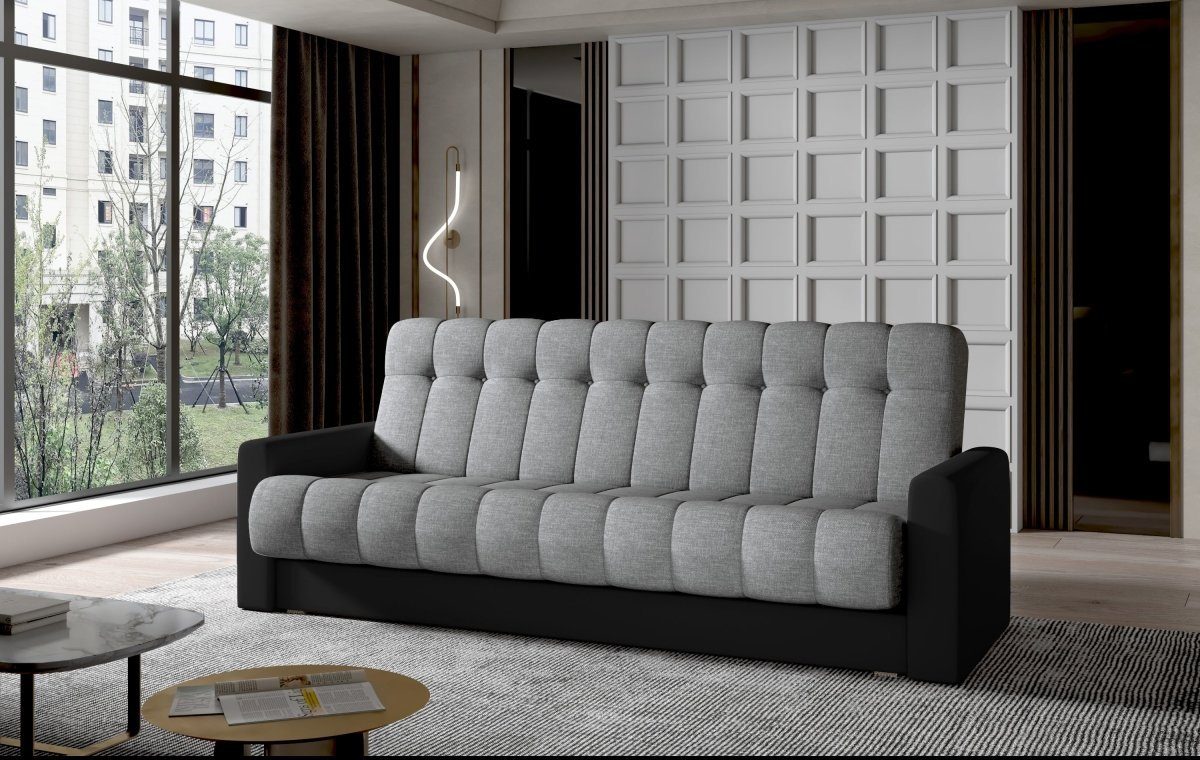 Luxusbetten24 Sofa Vido, mit Stauraum und Schlaffunktion Schwarz/Grau