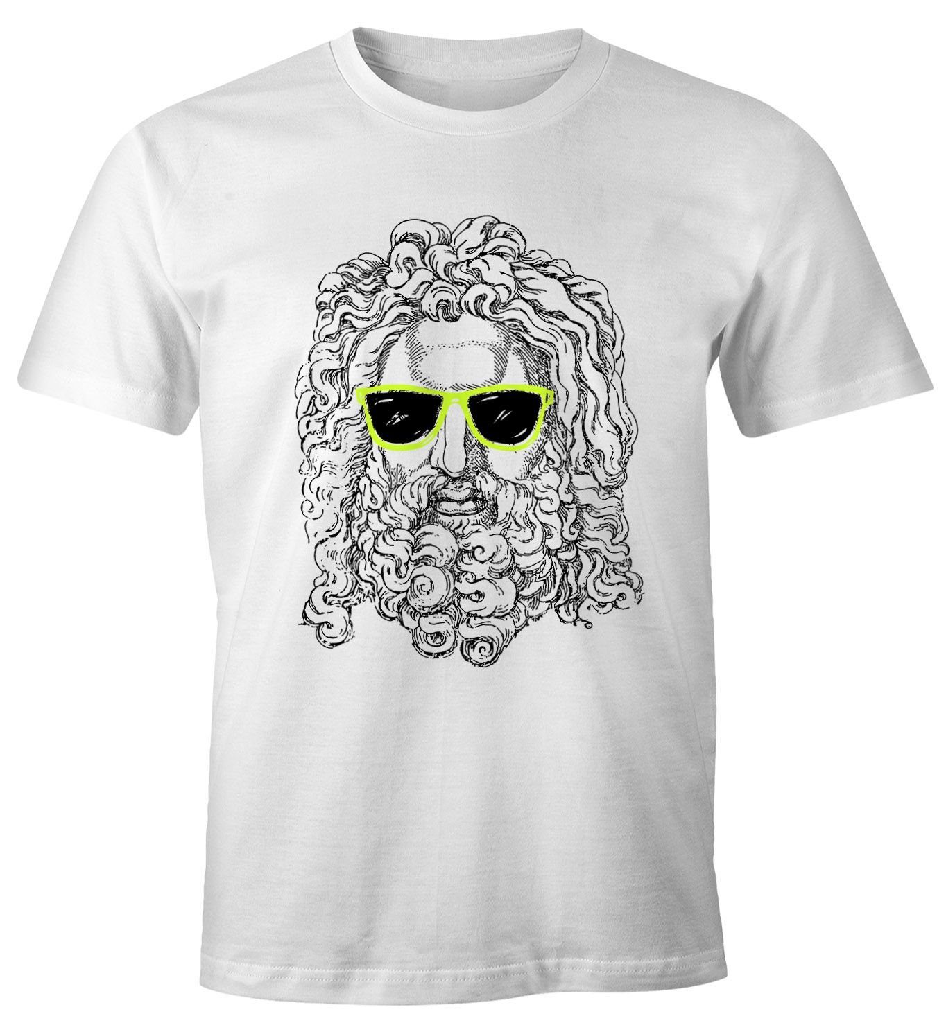 Stylisches Print-Shirt Herren weiß mit Bart Beim Moonworks® Print MoonWorks des Beard Sonnenbrille Shirt Sokrates