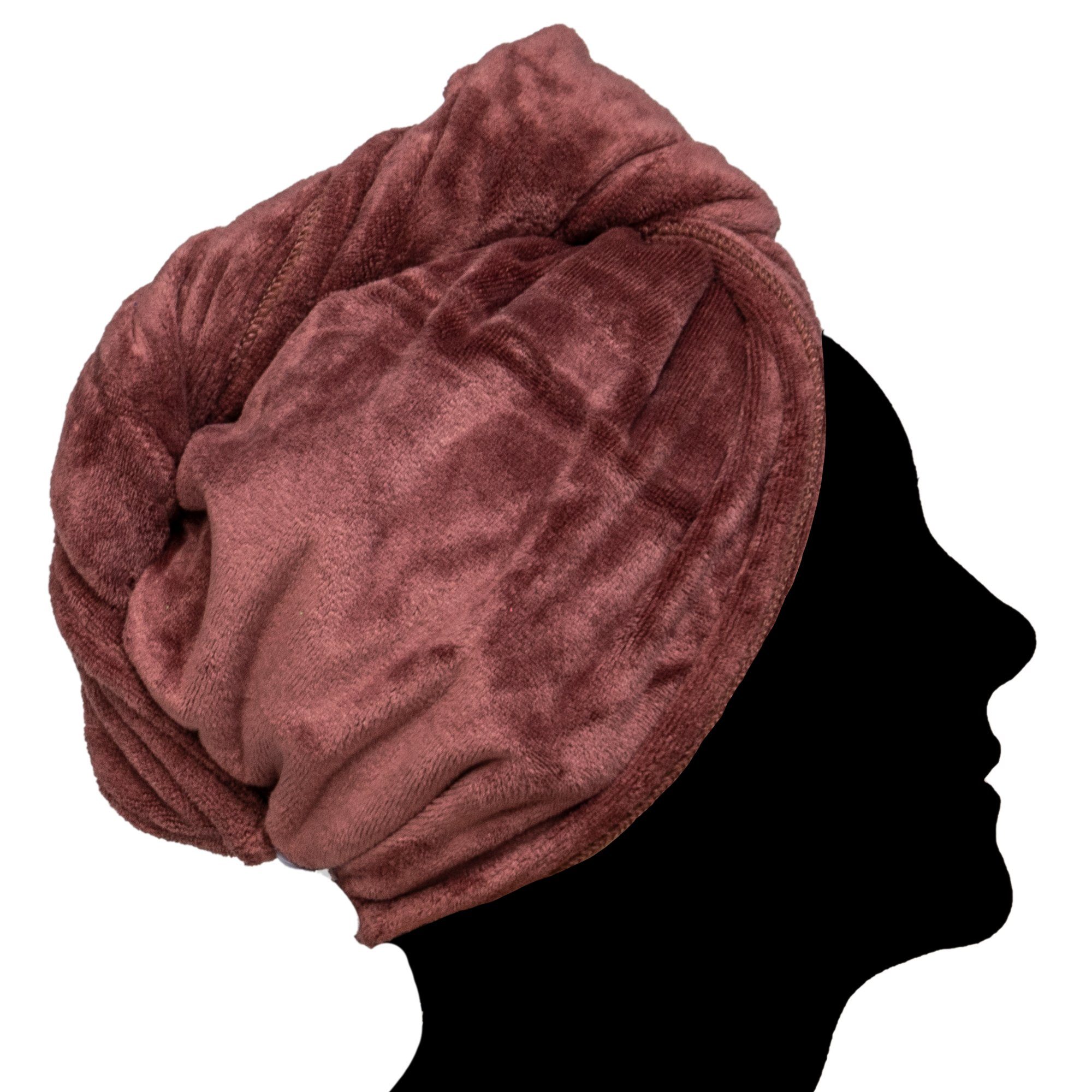 cosey Turban-Handtuch Mikrofaser Turban-Handtuch - Kopf-Handtuch, (1-St), 350 g/m² Braun