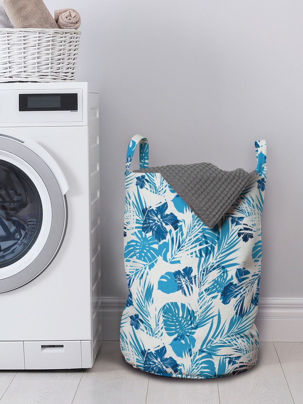 Abakuhaus Wäschesäckchen Wäschekorb Kordelzugverschluss Blatt für Waschsalons, Griffen Hawaii-Blumen mit Palme