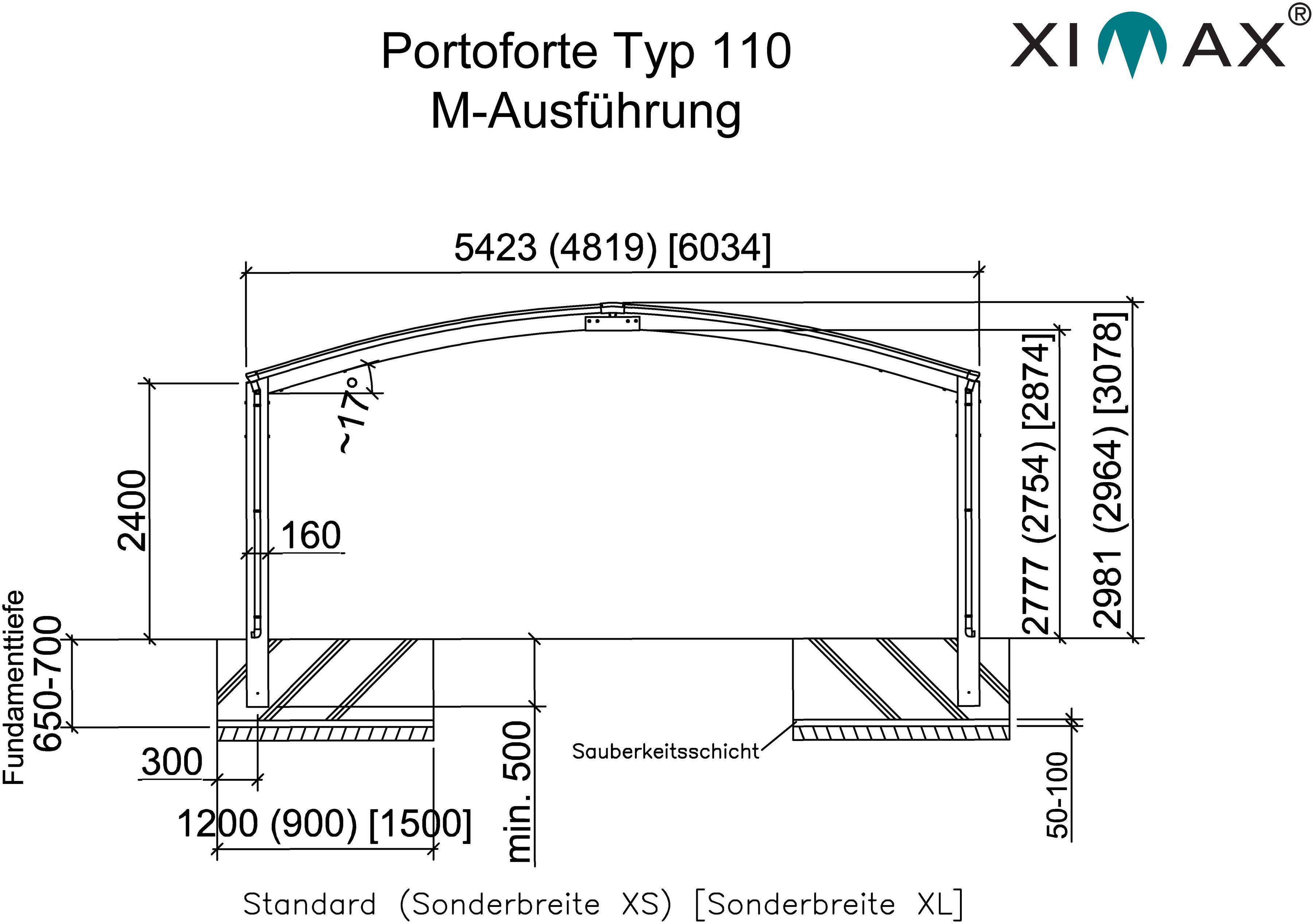 110 cm, Ximax Portoforte 542x495 Einfahrtshöhe, BxT: 240 cm M-schwarz, Doppelcarport Typ Aluminium