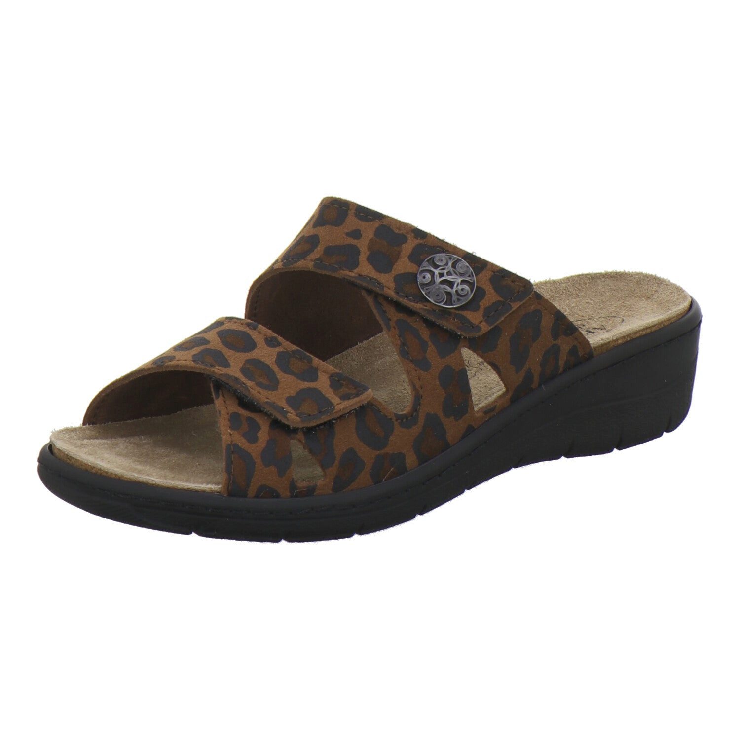 AFS-Schuhe Damen Wechselfußbett Pantolette aus Veloursleder mit Klettverschluss und Keilabsatz, Made in Germany