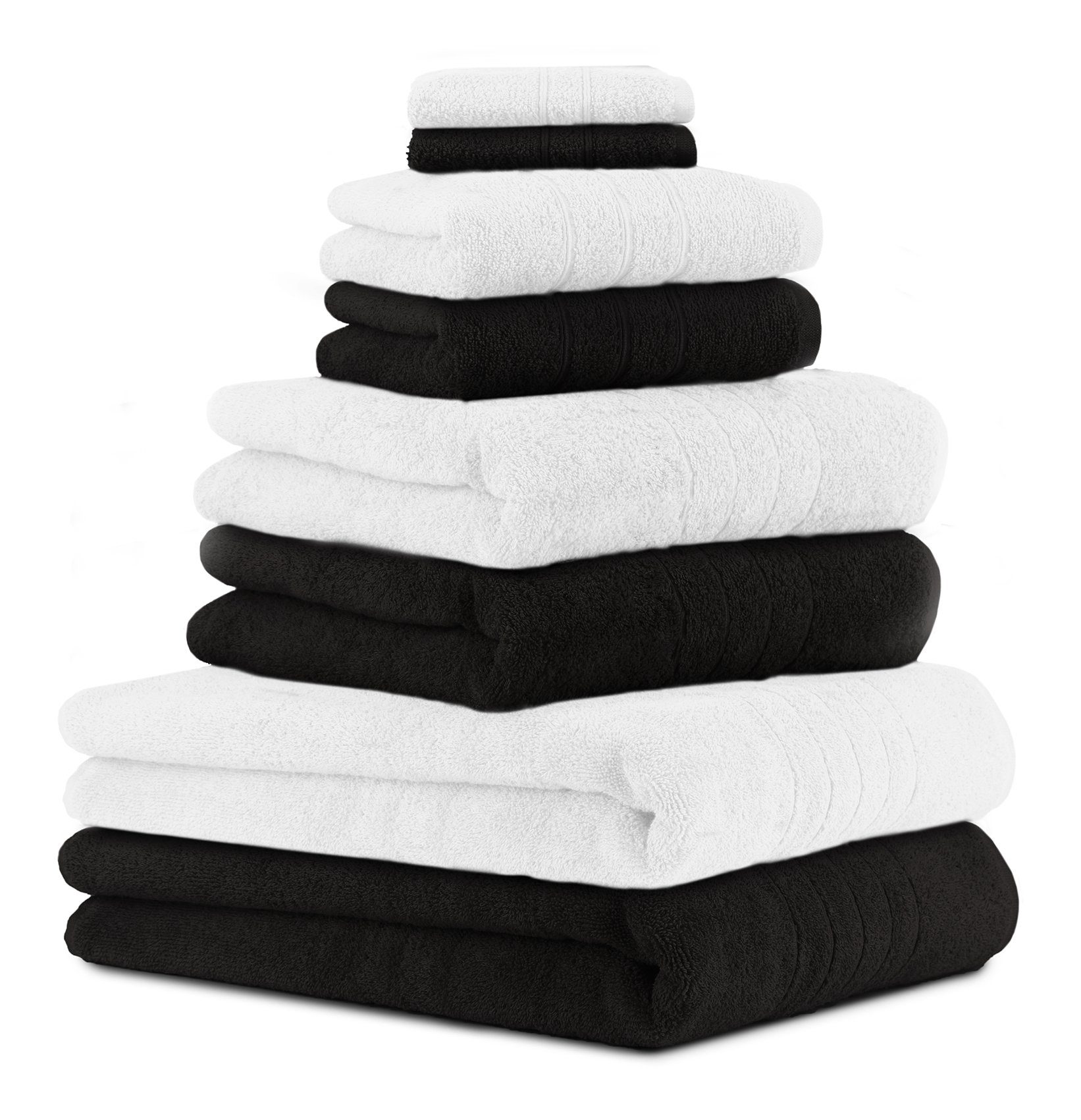 Betz Handtuch Set 8-TLG. Handtuch-Set Deluxe 100% Baumwolle 2 Badetücher 2 Duschtücher 2 Handtücher 2 Seiftücher Farbe weiß und schwarz, 100% Baumwolle, (8-tlg)
