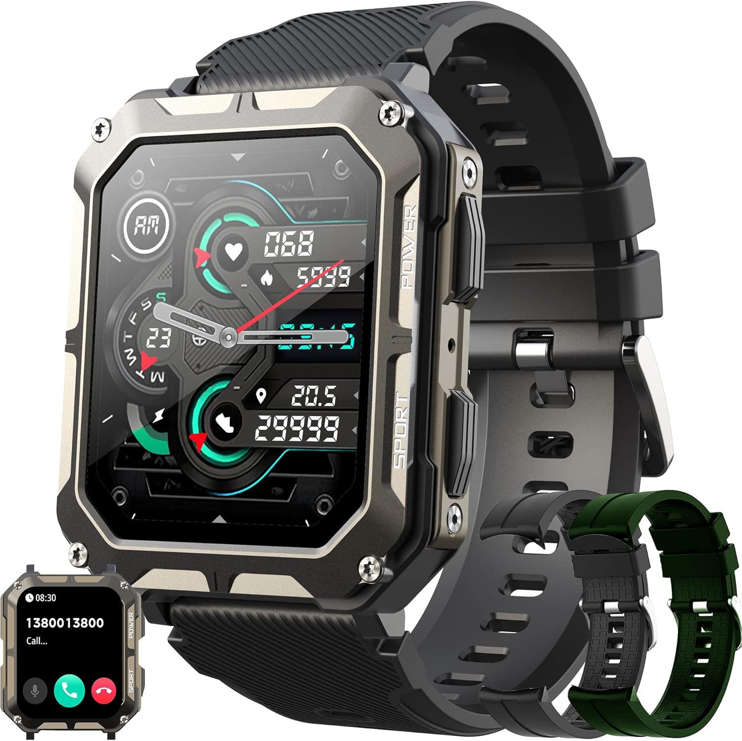 SGDDFIT Smartwatch (4,5 cm, android ios), Smartwatch Herren mit 1.81" HD Display, Bluetooth Anrufen