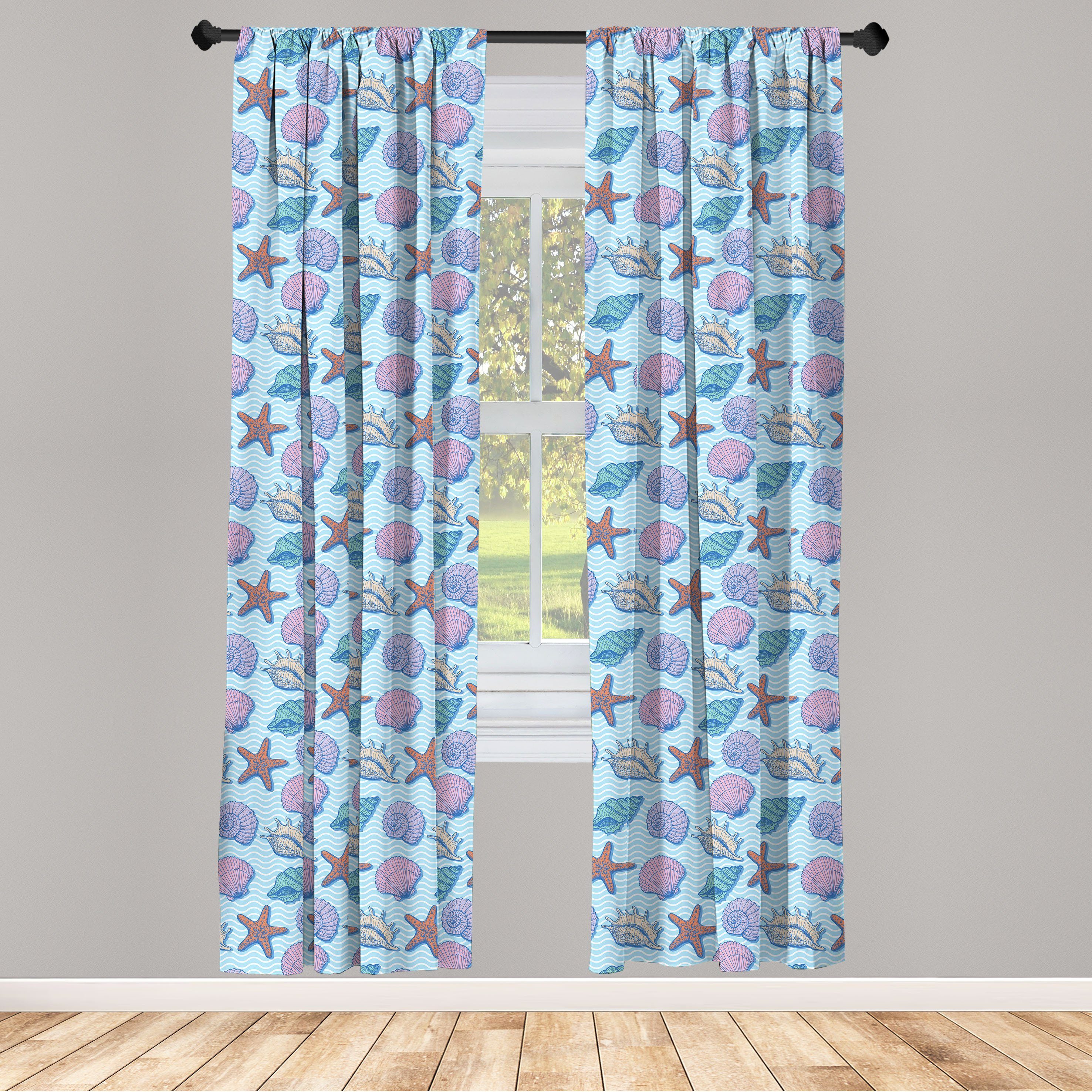 Gardine Vorhang für Wohnzimmer Schlafzimmer Dekor, Abakuhaus, Microfaser, Shells ausgebrütet Gezeichnet
